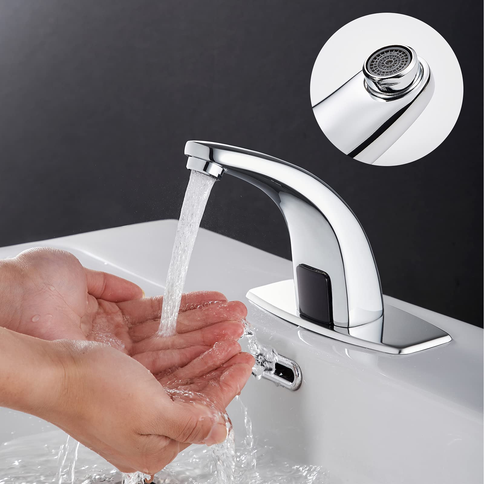 Touchless Bathroom Faucet with Motion Sensor - Single Hole Chrome Automatic Sink Faucet with Adjustable Temperature, Water Saving Design (Battery Powered, Easy Installation) - Perfect for Kitchen, Bathroom, Public Restrooms & Water Conservation