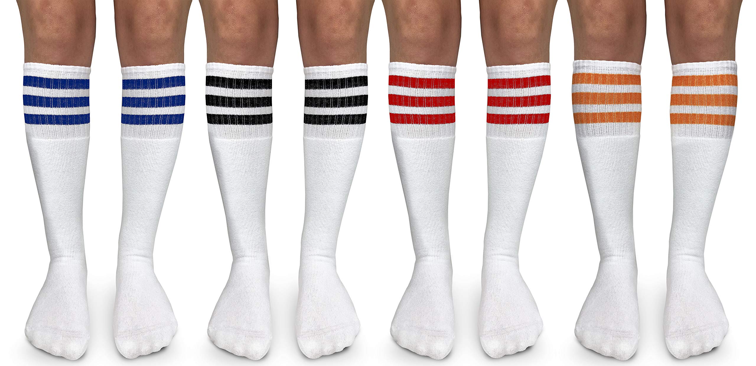 Jefferies Kids' Boys & Girls Unisex Striped Knee-High Socks 4-Pack - Soft Cotton Tube Socks for School, Sports & Everyday Wear