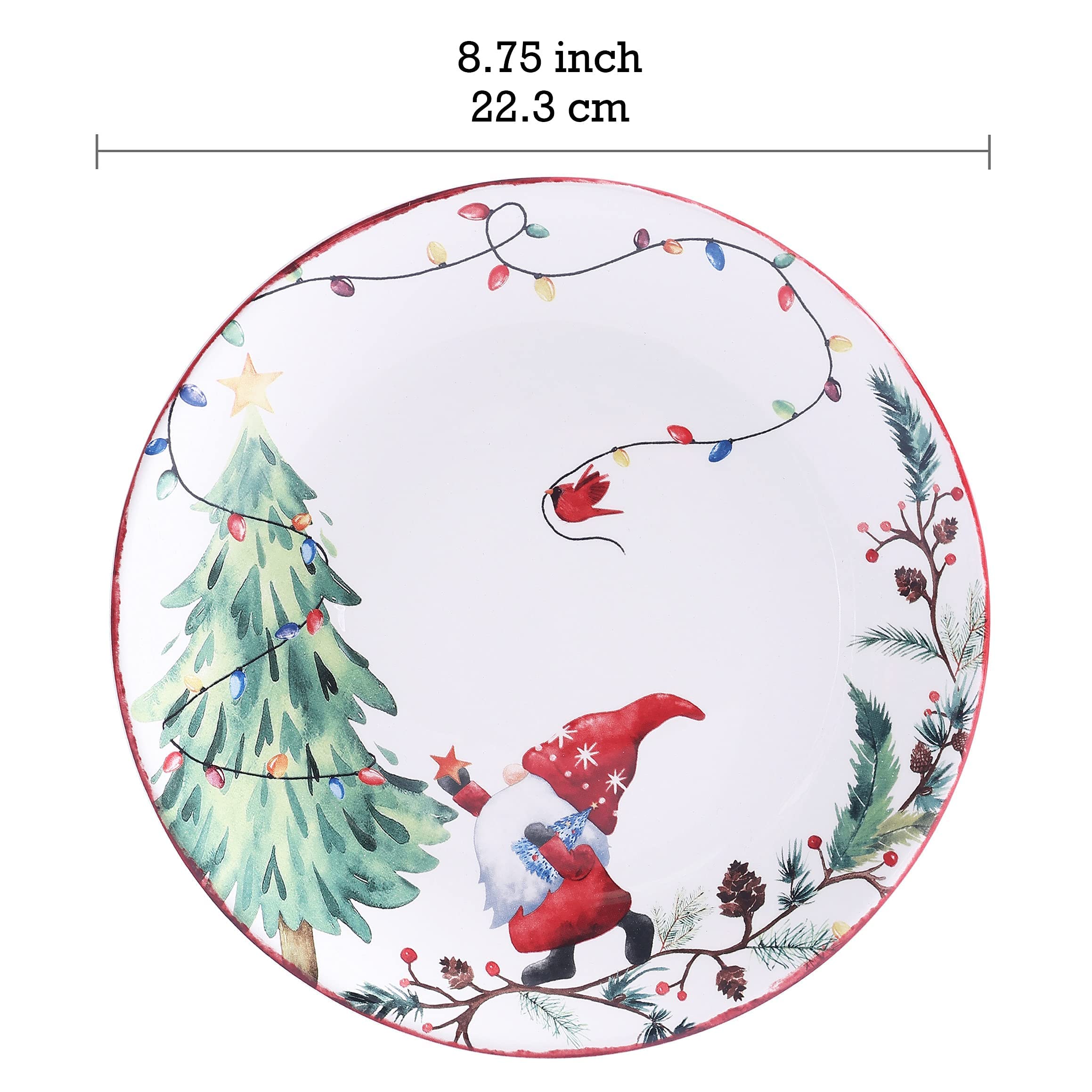 Bico Christmas Gnomes Ceramic Dinnerware Set - 12 Piece Service for 4 (Includes 11