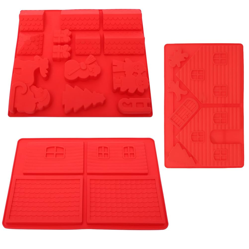 Jojofuny 3-Piece Silicone Christmas Baking Mold Set - 3D House, Tree & Snowman Cookie Cutters for Mousse Cakes, Muffins & Chocolate | Holiday Baking, DIY Desserts & Christmas Party Treats