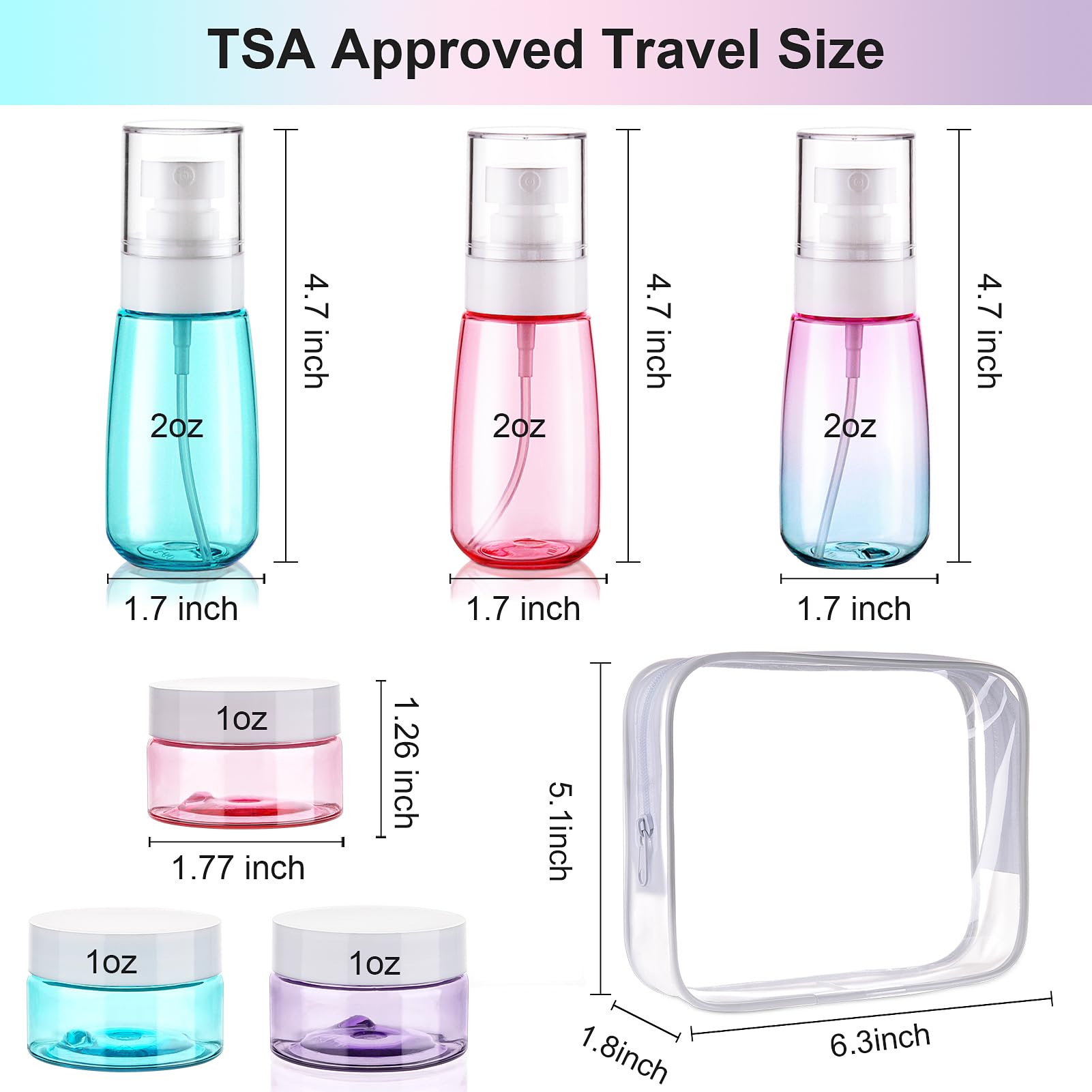 Cosywell 6-Pack TSA Approved Leak Proof Travel Bottles Set - Refillable Toiletries Containers for Cream, Lotion & Rose Water | Perfect Travel Essentials for Vacation, Gym & Airplane Carry-On