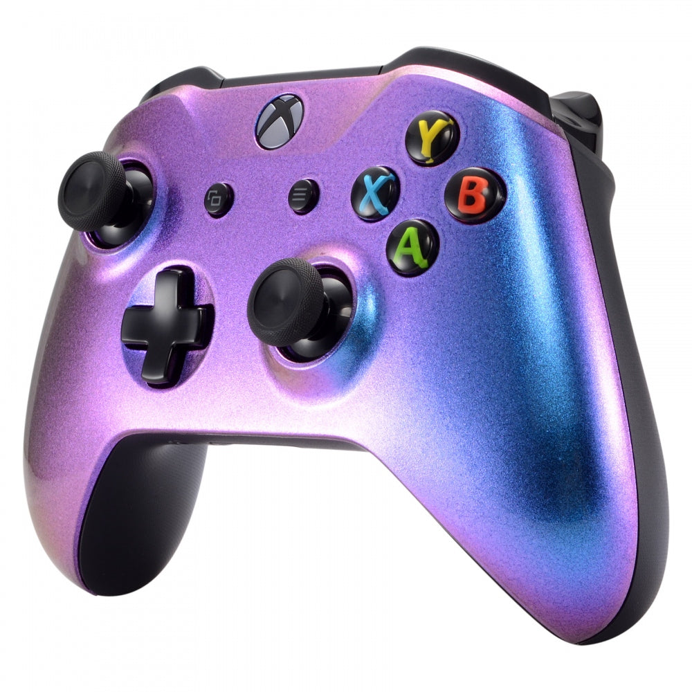 eXtremeRate Chameleon Purple Blue Replacement Top Shell & Faceplate with Side Rails & Back Panel for Microsoft Xbox One X/S Controller - Perfect for Customization & Gaming Setup (ZSXOFP01)