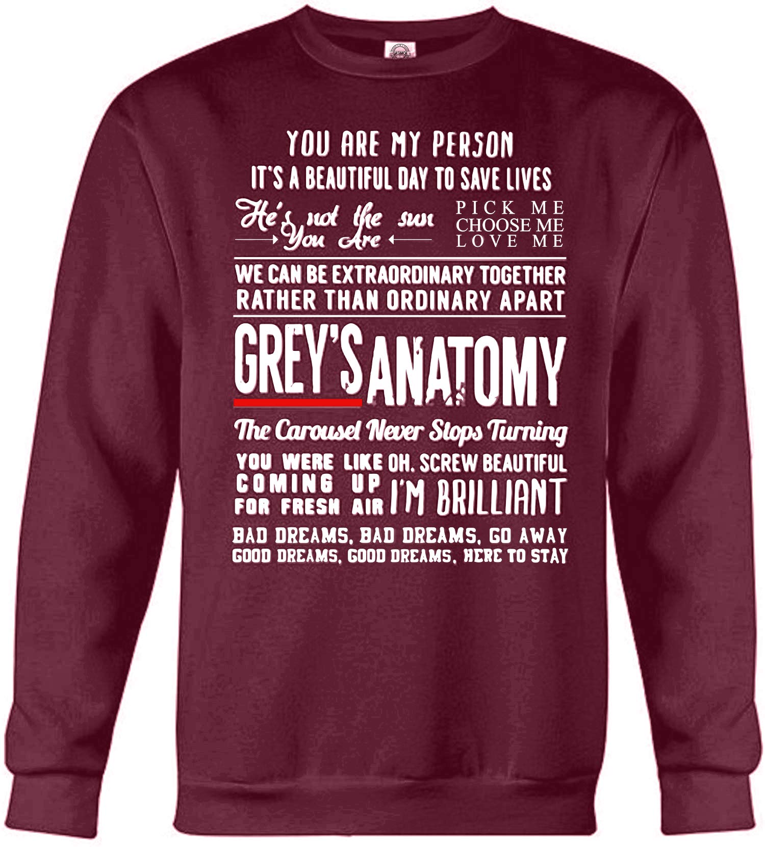 Grey's Anatomy Quotes Sweatshirt - 'You're My Person' TV Show Merch - Comfortable Fan Gifts for Women & Men - Perfect for Casual Wear, Birthday Presents & Grey's Anatomy Themed Parties