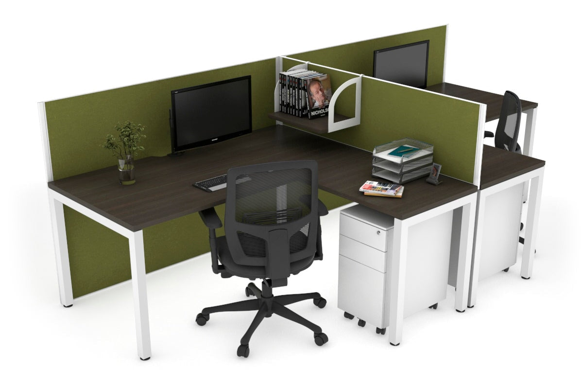 Quadro Square Legs 2-Person Corner Workstation T-Configuration [1600L x 1800W with Cable Management] - Perfect for Office, Home Workspace & Collaborative Environments