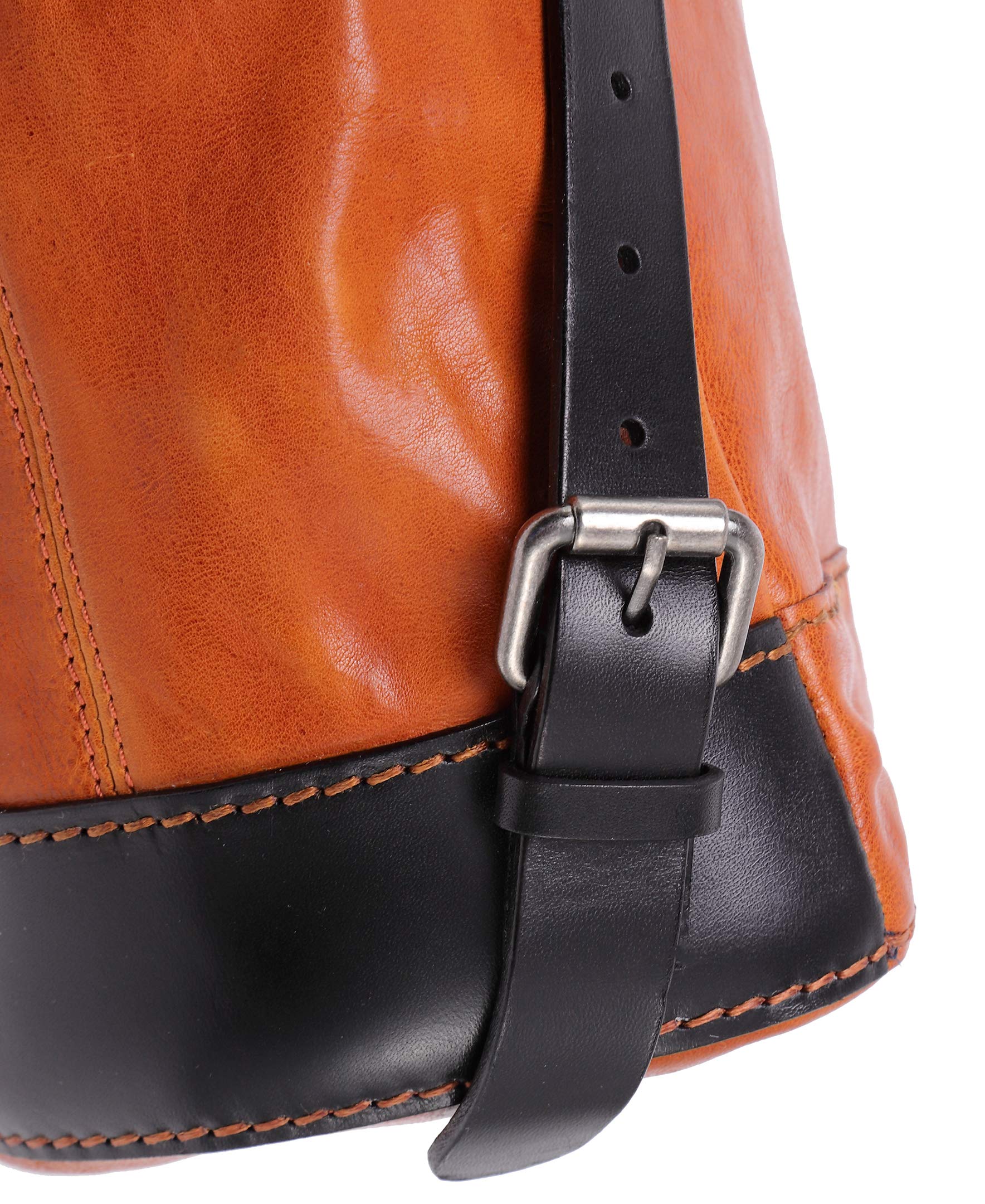 Genuine Leather Stars Align Bucket Backpack for Women & Men - Stylish Crossbody & Shoulder Bag in Cognac & Black - Perfect for Travel, Work & Everyday Use