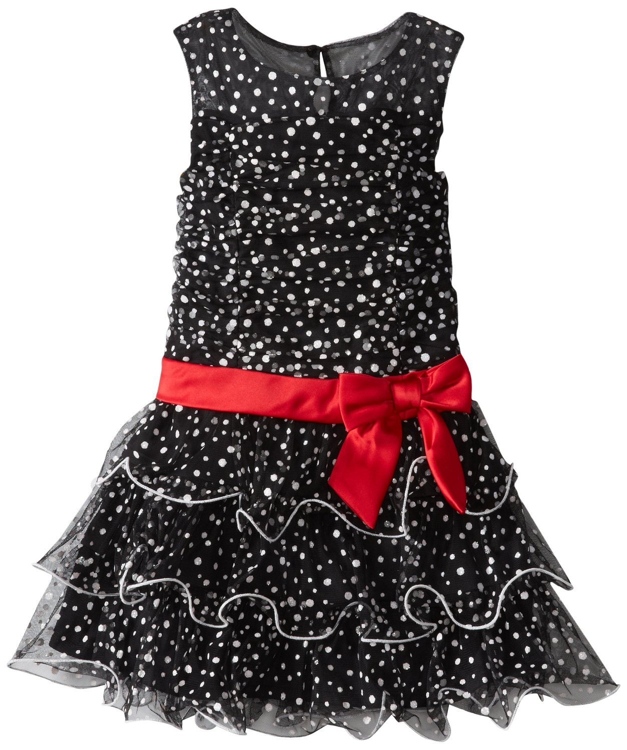 Bonnie Jean Girls' Tiered Mesh Dot Illusion Dress - Cute Floral Summer Party Dress for Toddler & Little Girls - Perfect for Birthday, Easter, Photoshoot & Special Occasions
