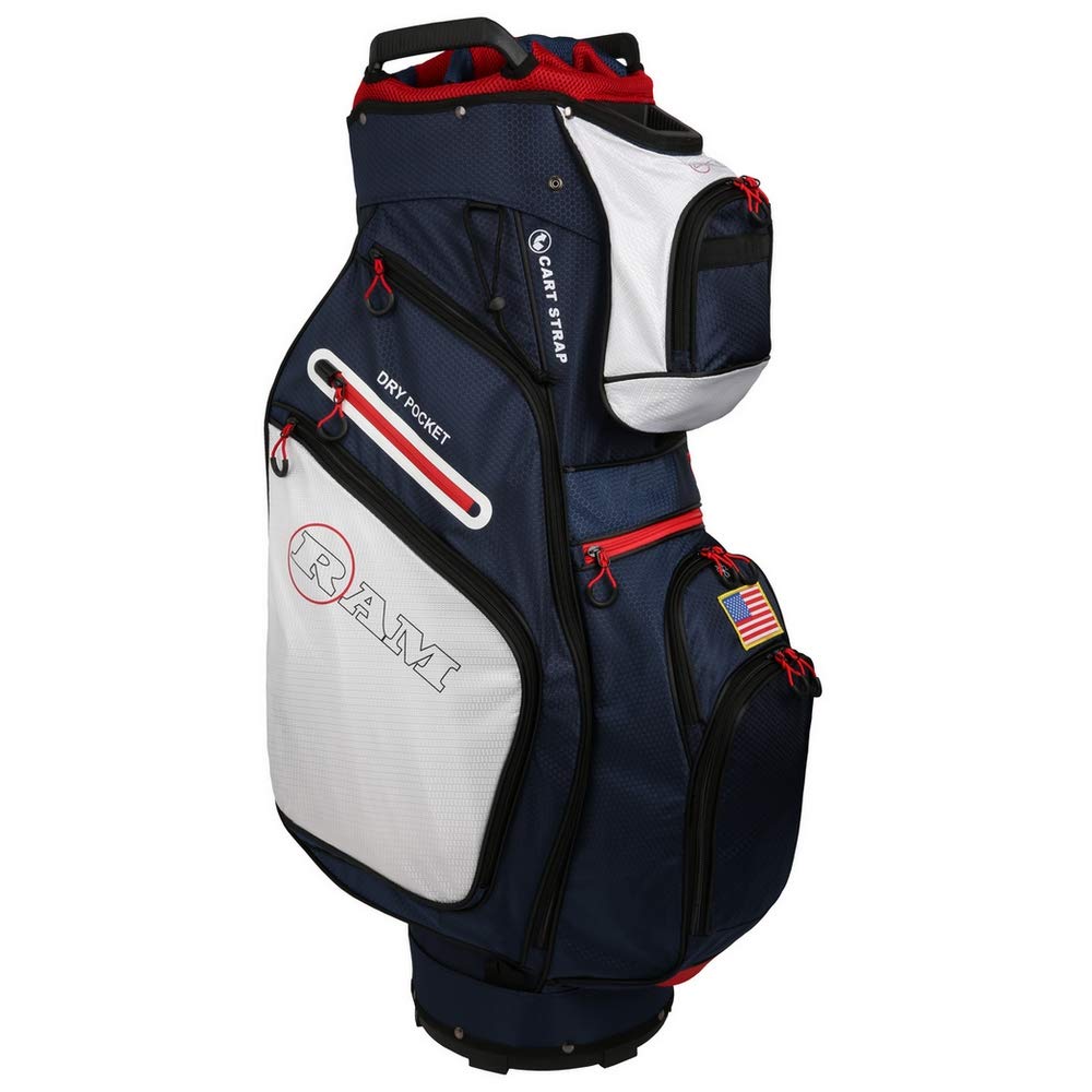 Ram Golf FX Deluxe 14-Way Divider Golf Cart Bag with USA Flag - Perfect for Tournaments and Weekend Rounds