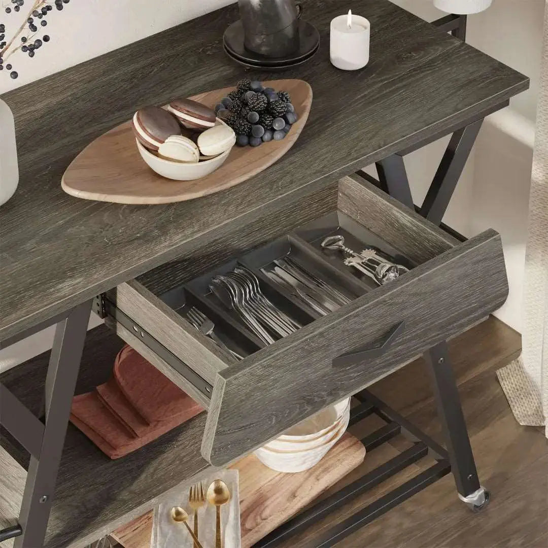 Bestier Coffee Bar Stand with Drawer - Rustic Kitchen Island Cart for Espresso Machine & Coffee Maker - Perfect for Small Kitchen, Breakfast Nook or Home Bar Setup