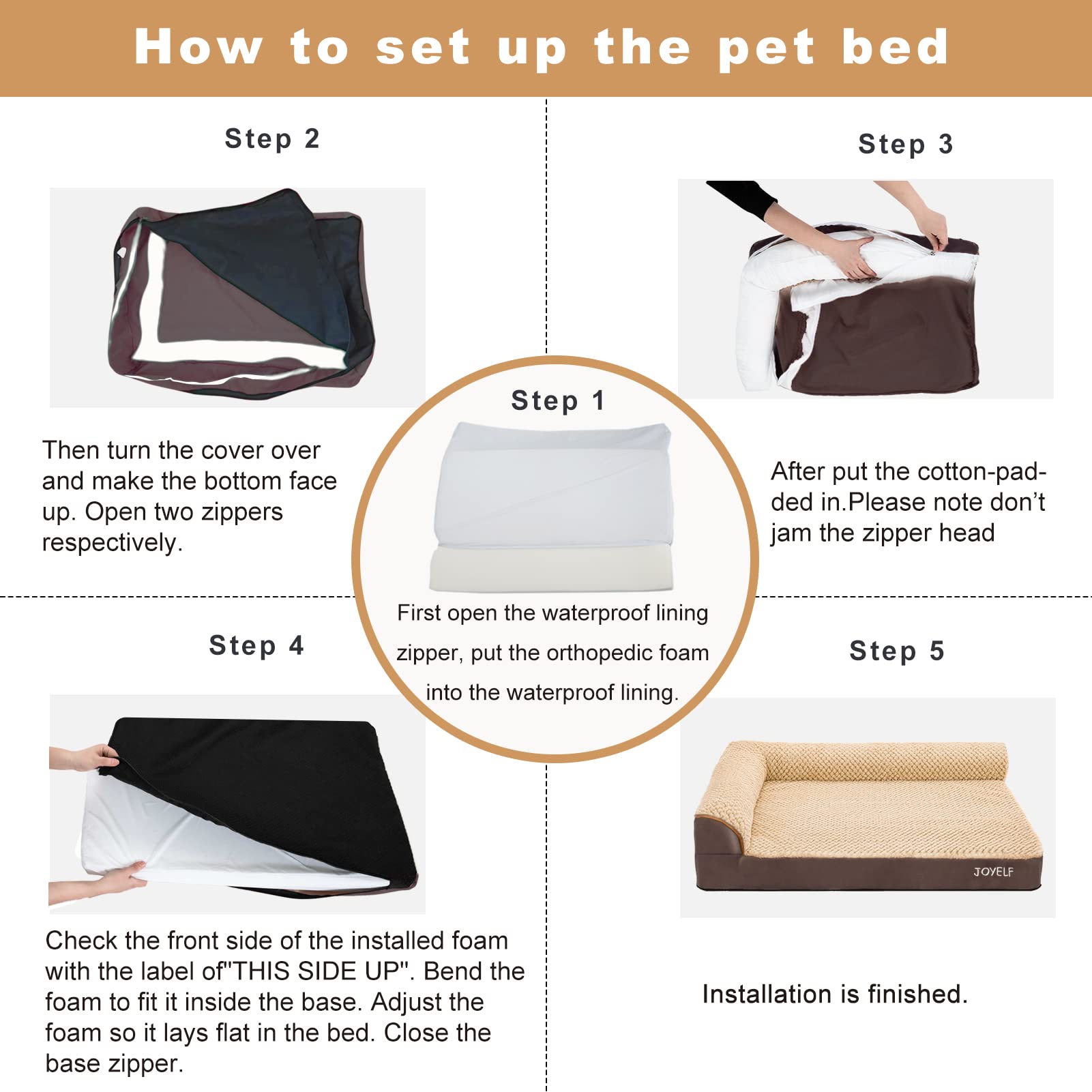 JOYELF Orthopedic Dog Bed for Extra Large Dogs - L-Shaped Memory Foam Sofa Couch with Bolster, Waterproof & Non-Slip Pet Bed, Removable Washable Cover (Coffee) - Perfect for Large Breed Dogs with Joint Pain in Living Rooms & Bedrooms