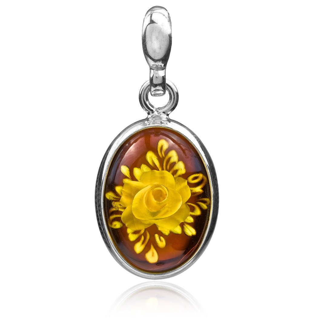 Ian & Valeri Co. Sterling Silver Rose Pendant with Genuine Cameo Amber - Elegant Jewelry Gift for Women, Perfect for Weddings, Anniversaries & Special Occasions