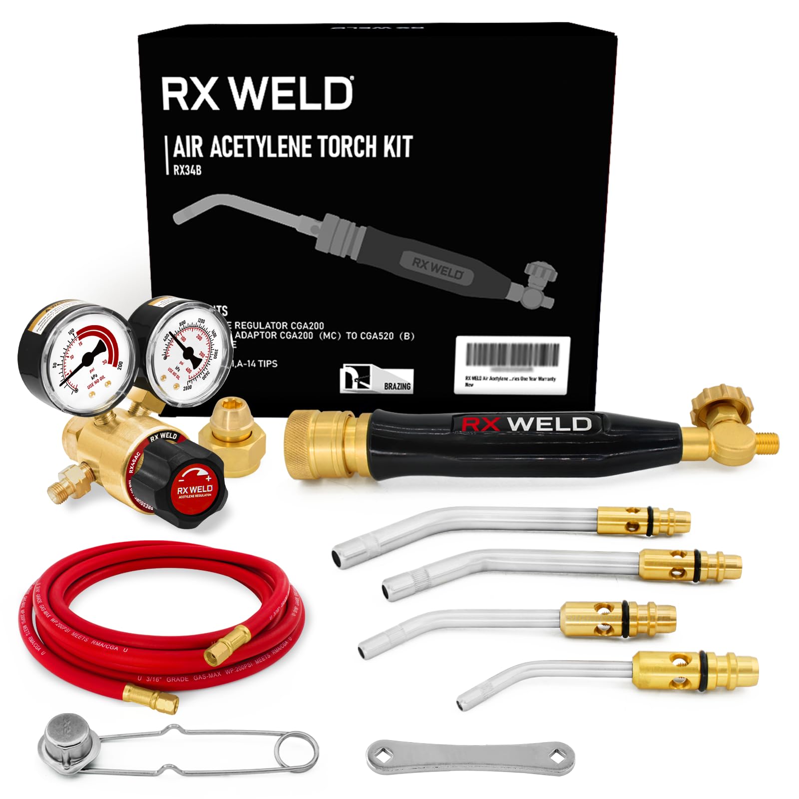 RX WELD Air Acetylene Torch Kit - Professional Fuel Gas Welding & Brazing Tool Set for Metalworking, Plumbing & HVAC Repairs | Portable Torch Kit for DIY Projects & Industrial Use