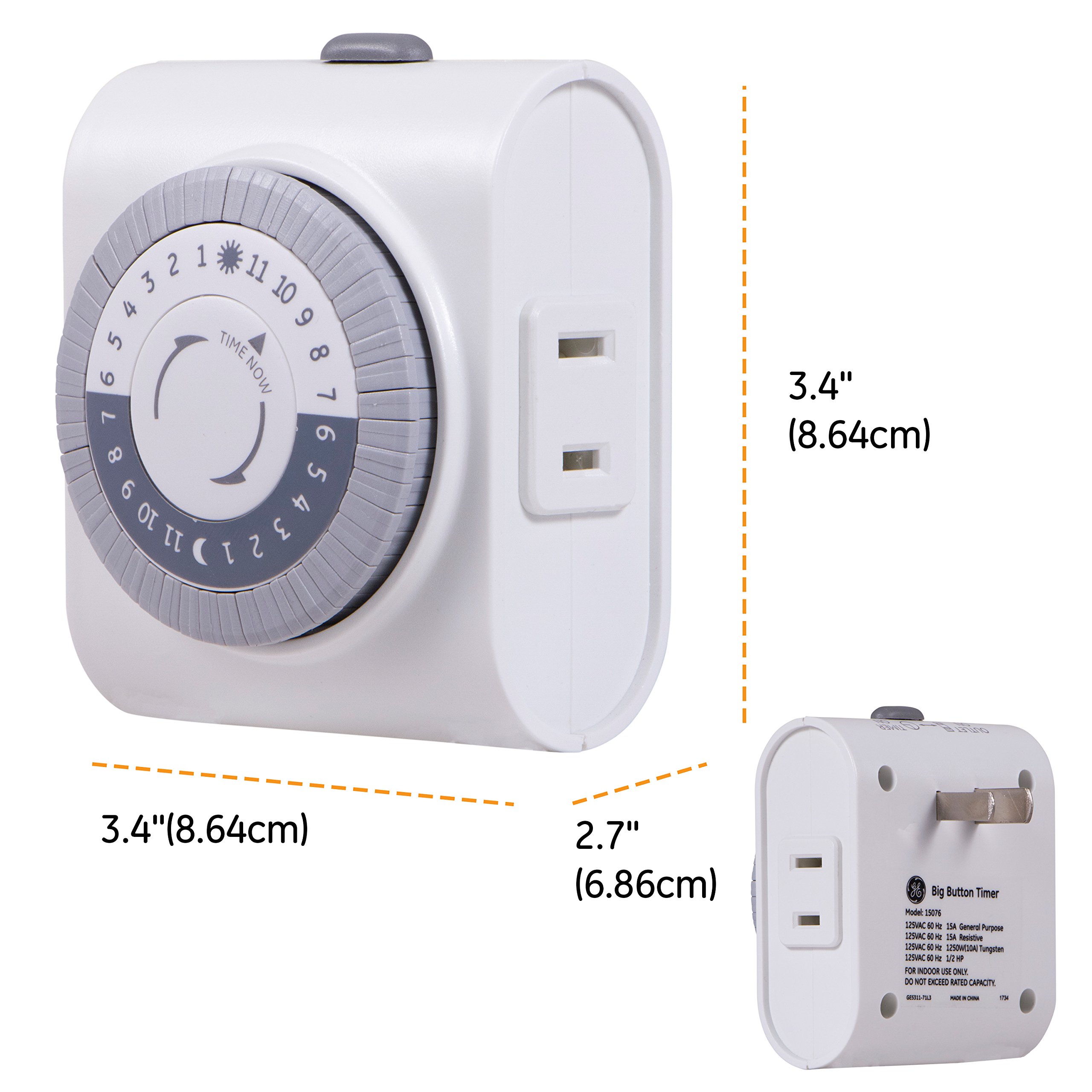 GE 15076 24-Hour Mechanical Outlet Timer - Heavy Duty Plug-in Timer for Lights, Appliances & Holiday Decorations - Perfect for Indoor & Outdoor Use