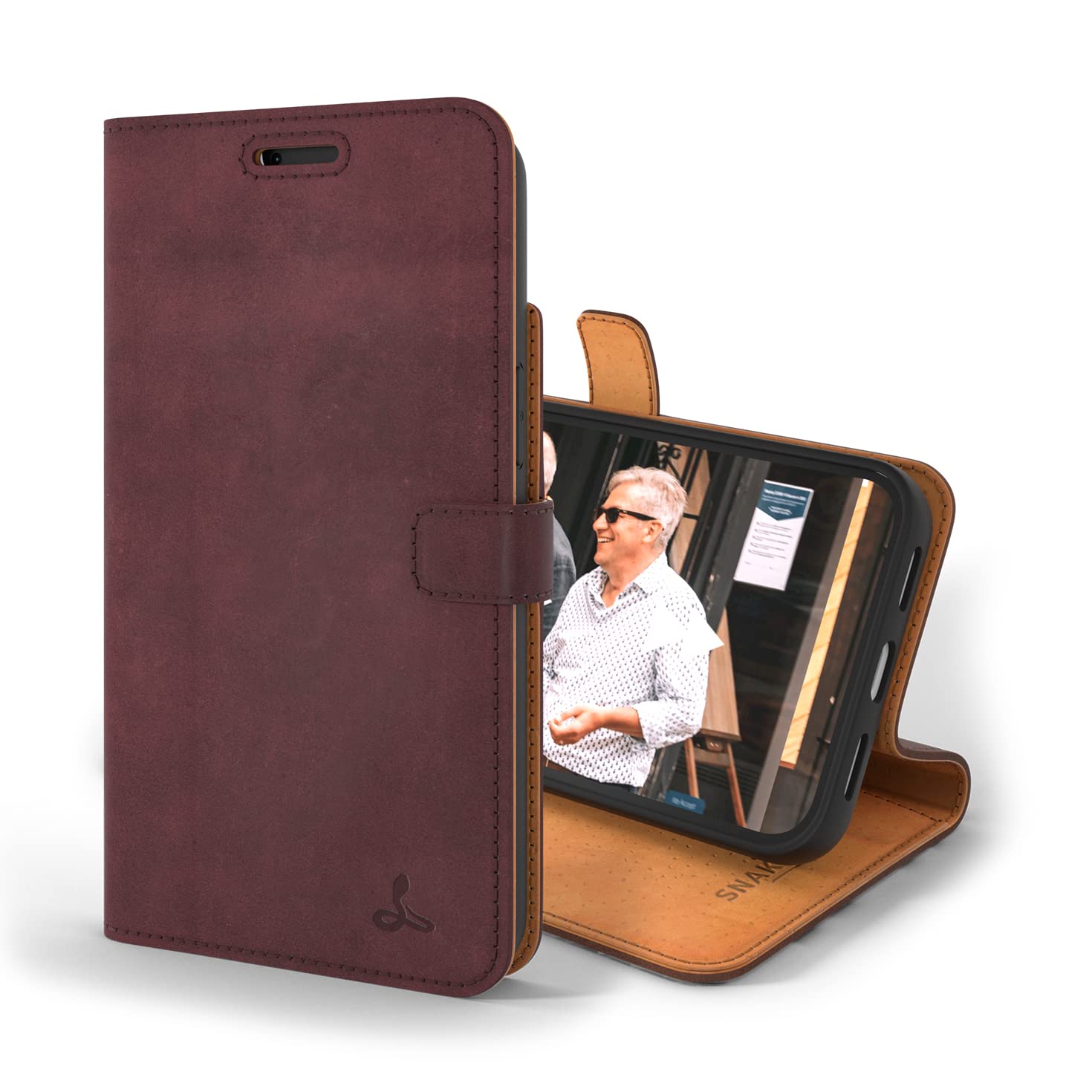 Premium Genuine Leather iPhone 13 Pro Max Wallet Case with Card Holder & Stand – SNAKEHIVE Flip Folio Cover for iPhone 13 Pro Max (Plum) | Perfect for Business Travel, Daily Commute & Hands-Free Viewing