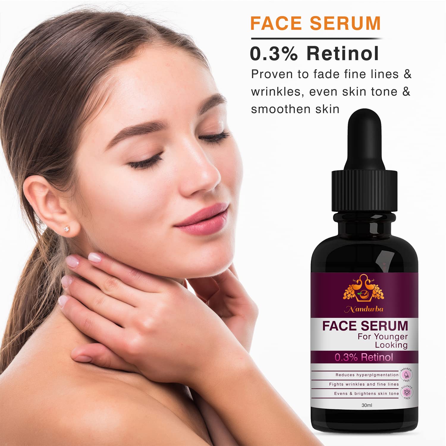 Nandurba 0.3% Retinol Face Serum - Reduces Hyperpigmentation, Wrinkles & Fine Lines for Youthful Skin | Anti-Aging Treatment for Men & Women | 30ML | Perfect for Nighttime Skincare Routine & Daily Anti-Wrinkle Care