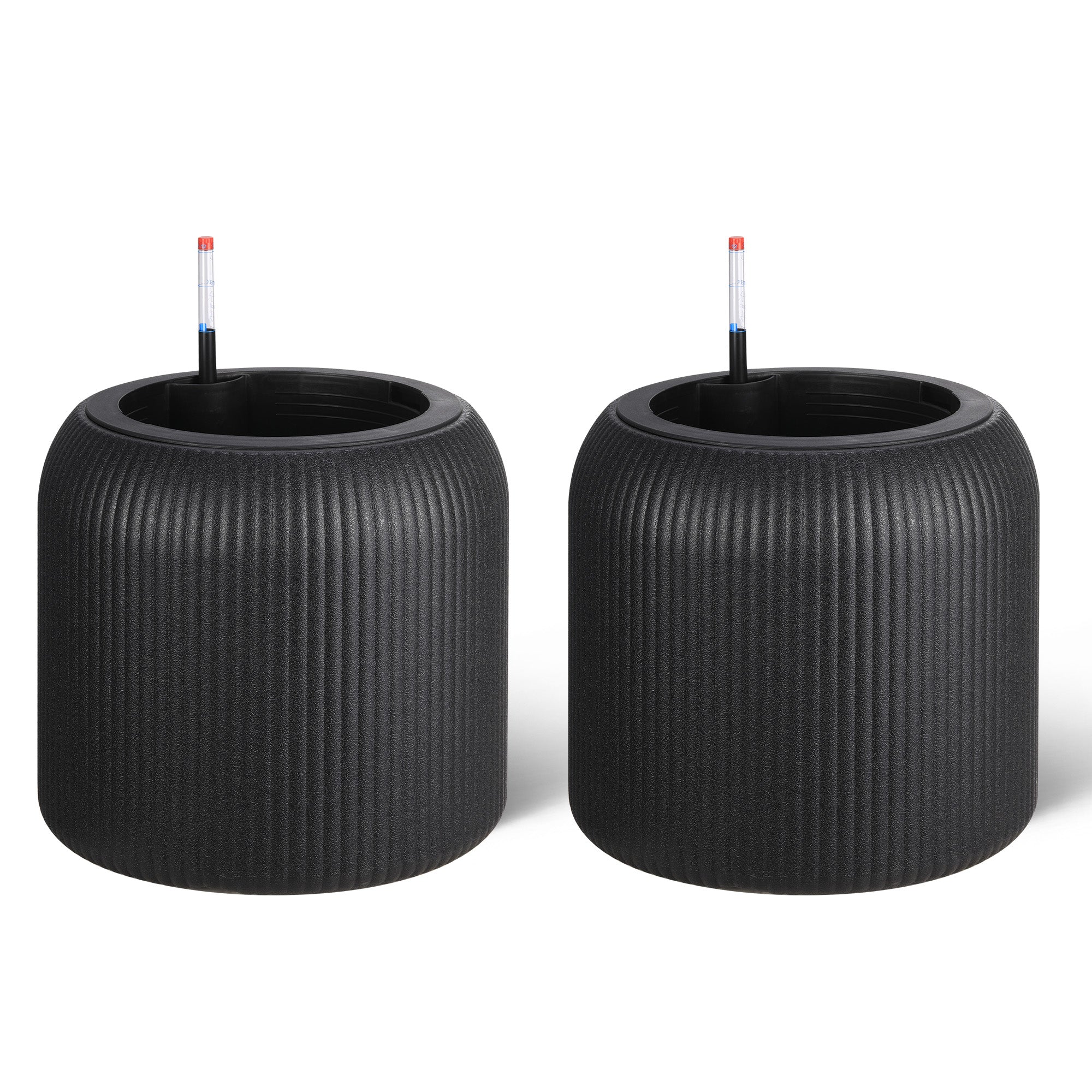 GARVEE 14 Inch Self Watering Planters Set of 2 - Round Flower Pots with Water Level Indicator & Drainage Trays - Indoor Outdoor Use for Living Room, Bedroom, Office, Patio, Porch, Garden Decor