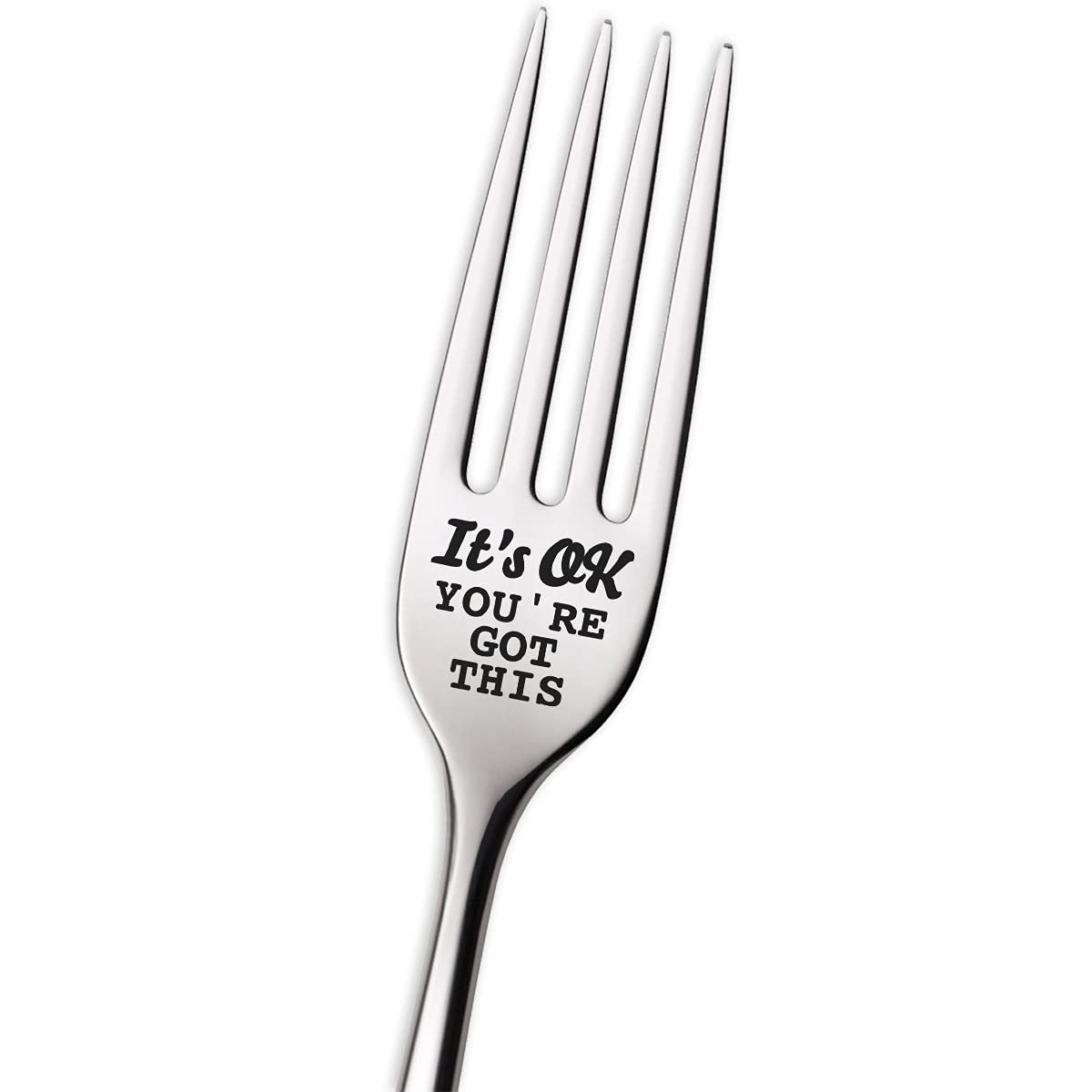 Funny It's OK Engraved Stainless Steel Fork - Encouragement Gift for Women, Men & Teens - Recovery Gift for Eating Disorders & Mental Health - Perfect Get Well Present for Hospital, Therapy & Daily Motivation