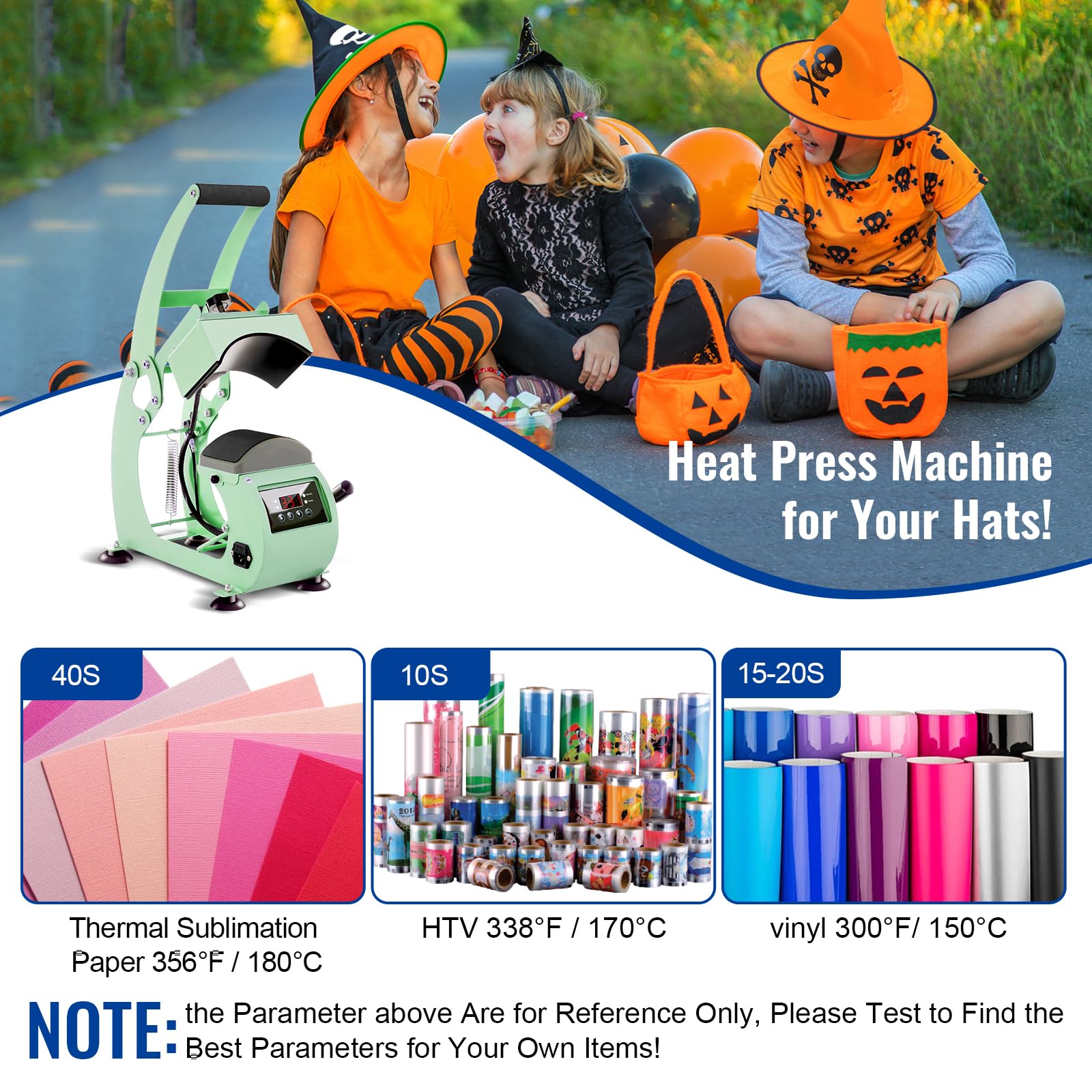 Professional Hat Press Machine with LCD Control - 2 Interchangeable Platens & Caps Stretcher for Vinyl, Sublimation & Heat Transfer (Green) - Perfect for Custom Hat Printing, DIY Crafts & Small Business Apparel Decoration