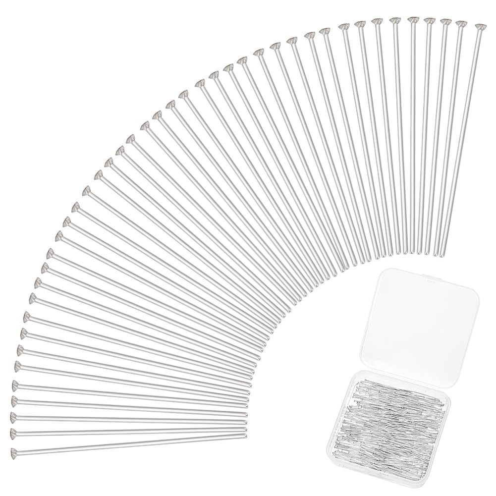 400pcs 35mm (1.3 Inch) 304 Stainless Steel Flat Head Pins for Jewelry Making - 22 Gauge Bendable Craft Headpins with 1.4mm Head - Perfect for Beading, Dangle Earrings, Bracelets & Necklaces - DIY Jewelry Supplies for Earring & Pendant Crafting