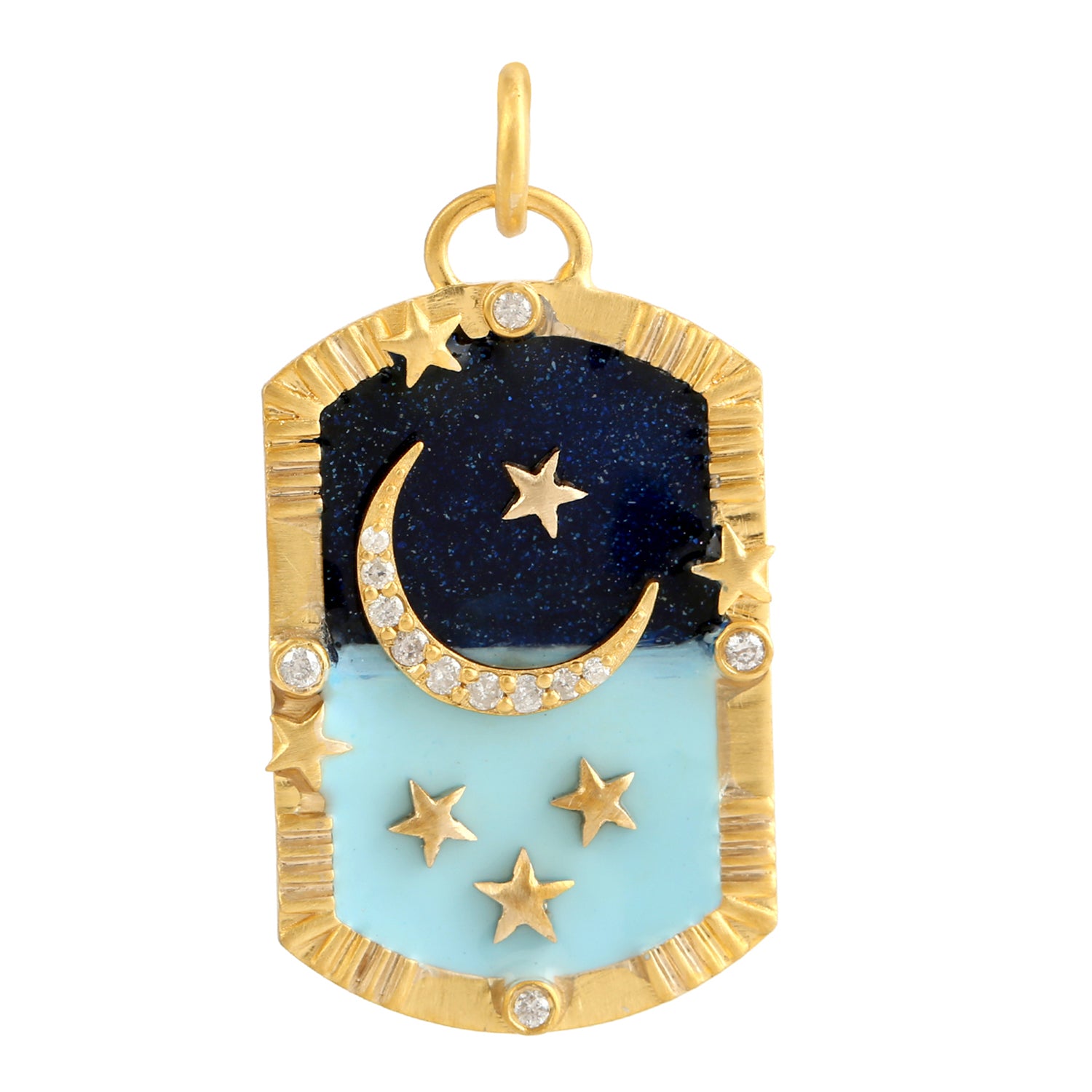 18K Yellow Gold Micro Pave Diamond Crescent Moon & Star Enamel Pendant Necklace - Elegant Celestial Jewelry for Women, Perfect for Gifts, Anniversaries & Special Occasions