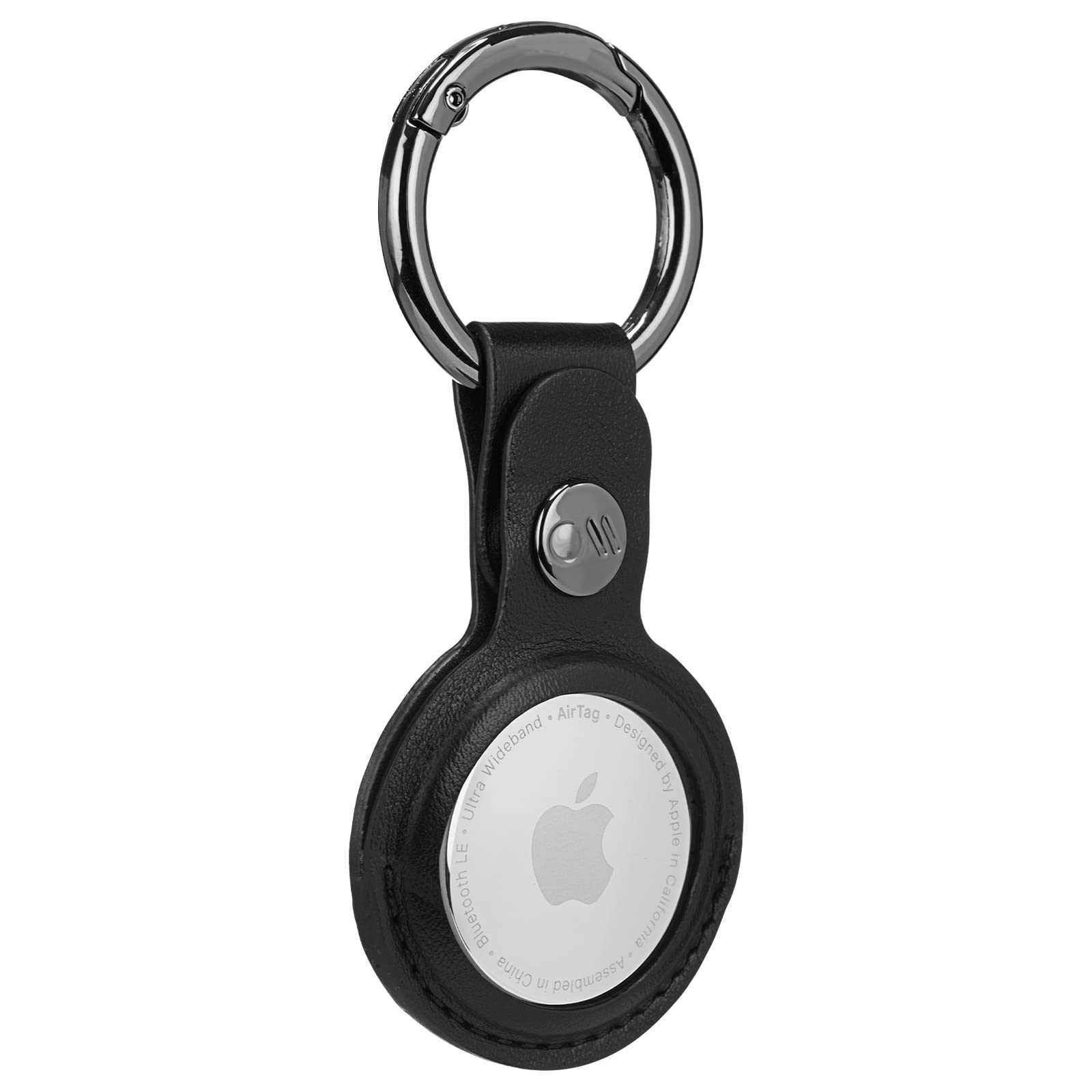 Durable Vegan Leather AirTag Keychain Holder with Heavy Duty Ring Clip - Protective Case for Apple AirTag - Perfect for Dog Collars, Keys, Luggage & Backpacks (Black) - Secure Tracking for Pets, Travel & Everyday Essentials