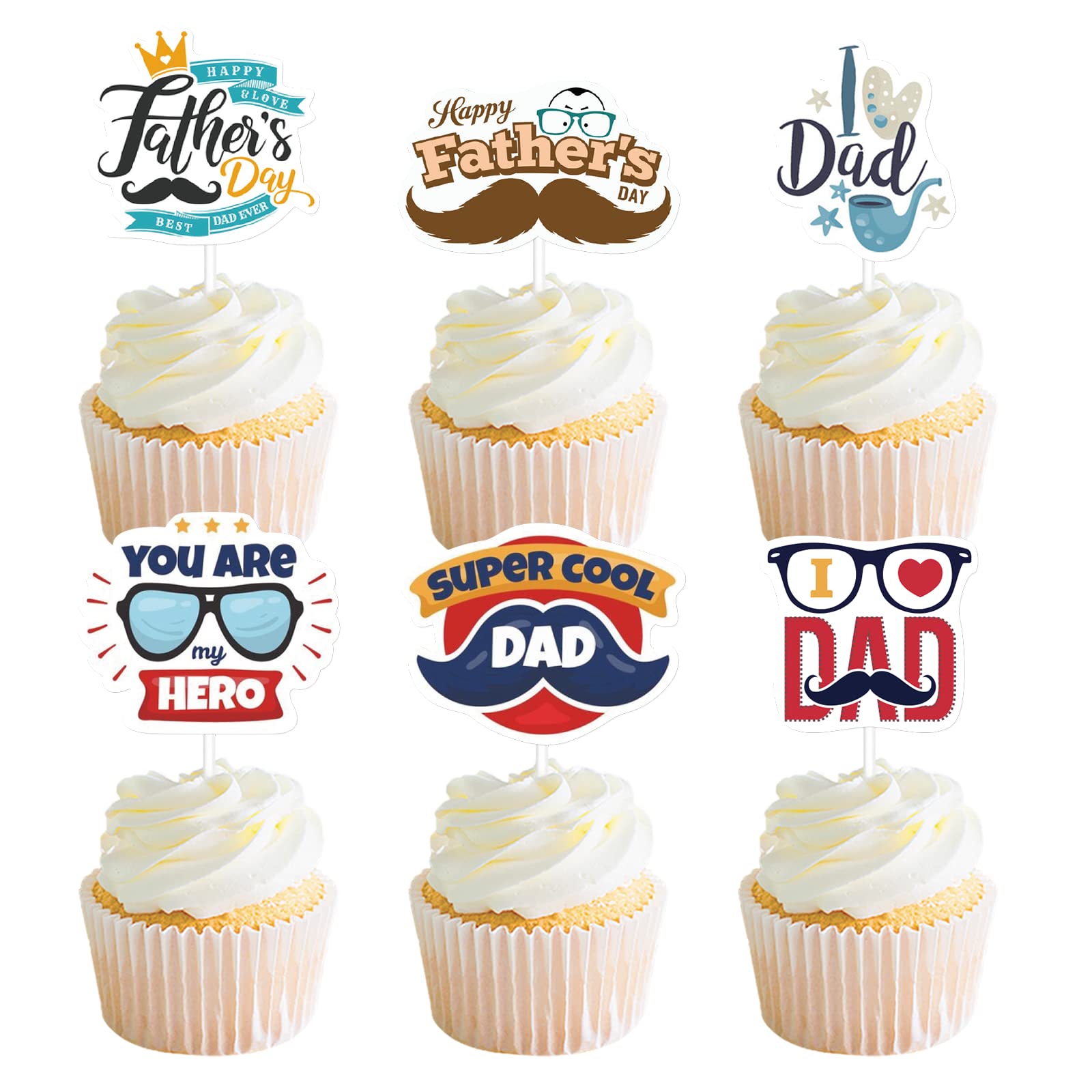 24PCS Happy Father's Day Cupcake Toppers - I Love Dad Decorations for Baking, Party Supplies & DIY Dessert Decor - Perfect for Father's Day Celebrations, Birthday Cakes & Family Gatherings