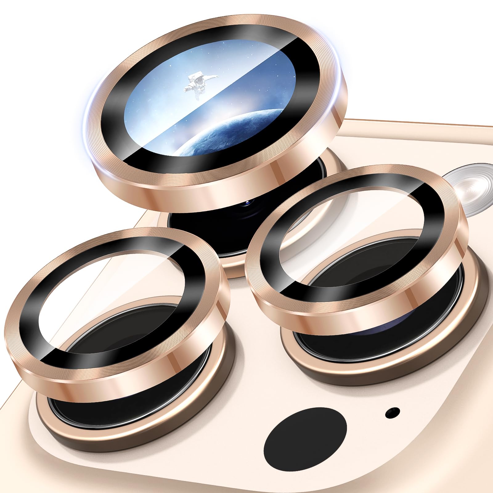 Suoman Premium Metal CD Lines 9H Tempered Glass Camera Lens Protector for iPhone 16 Pro & 16 Pro Max - HD Scratch Resistant, Individual Lens Cover in Bronze | Perfect for Outdoor Photography, Travel & Daily Protection