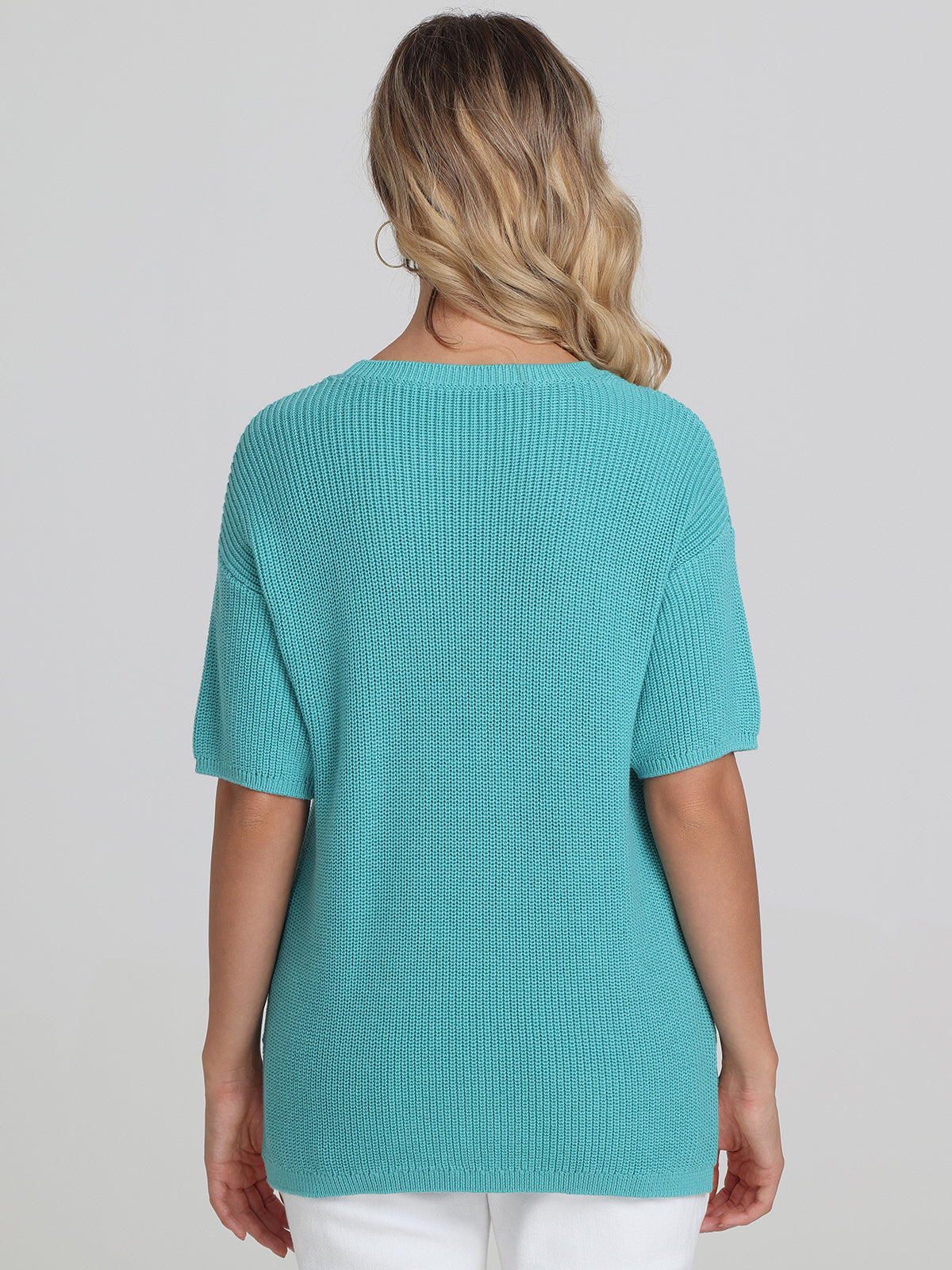 Emma Women's Crewneck Shaker Stitch Knit Tee - Soft Casual T-Shirt for Everyday Wear, Lounge & Outfits