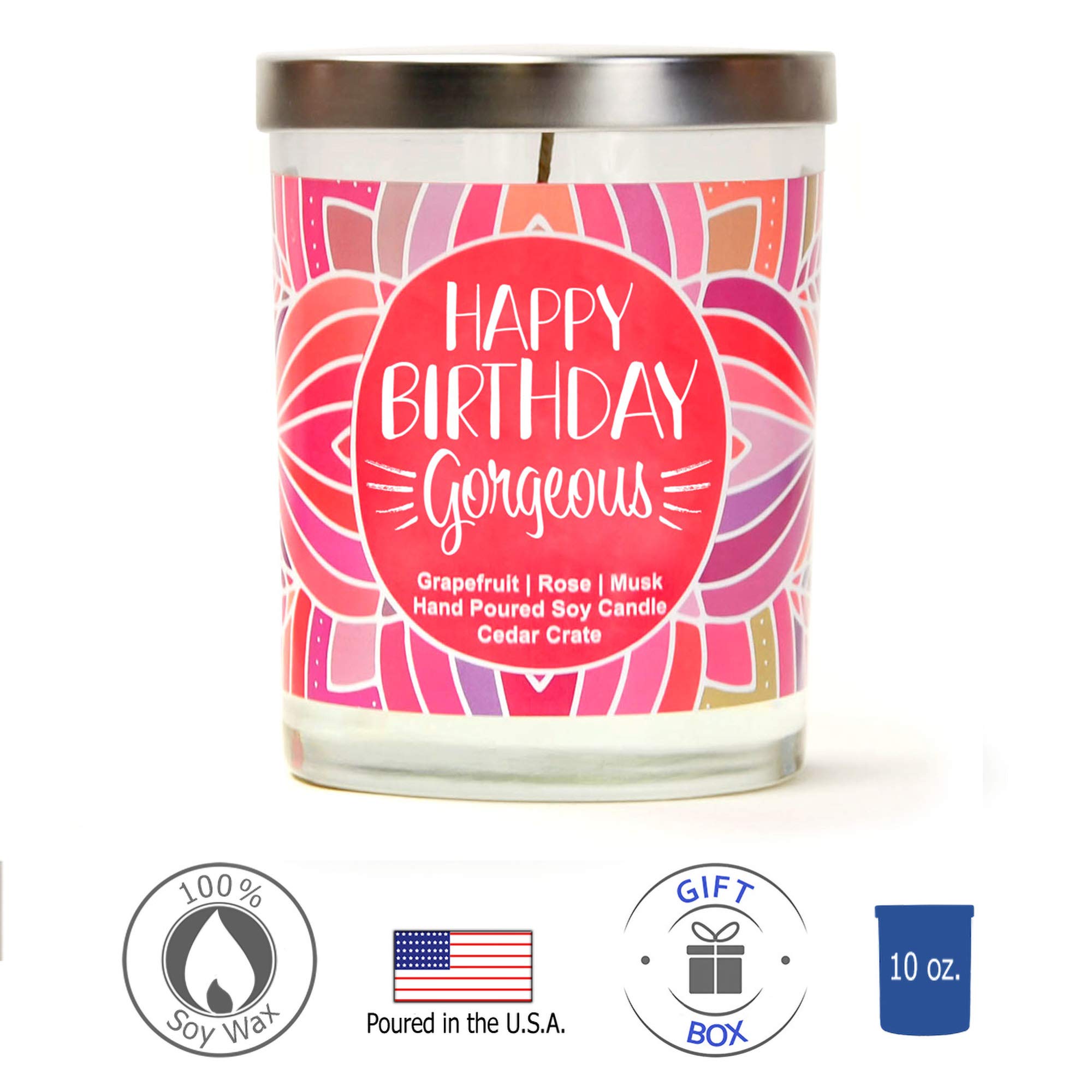 Happy Birthday Gorgeous - Luxury Scented Soy Birthday Candle for Women, Best Friend, Mom, Sister, Wife, Girlfriend | Made in USA, Decorative Gift for Birthdays, Anniversaries, and Special Occasions