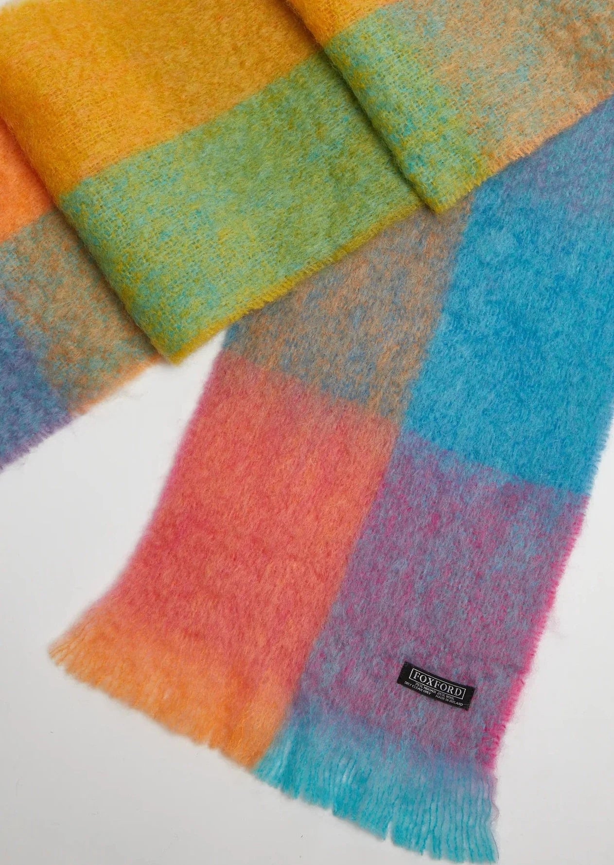 Foxford Giant Mohair Scarf - Soft Warm Winter Accessory for Women & Men, Teal & Orange Striped Fashion Wrap - Perfect for Cold Weather, Outdoor Activities & Gift Giving