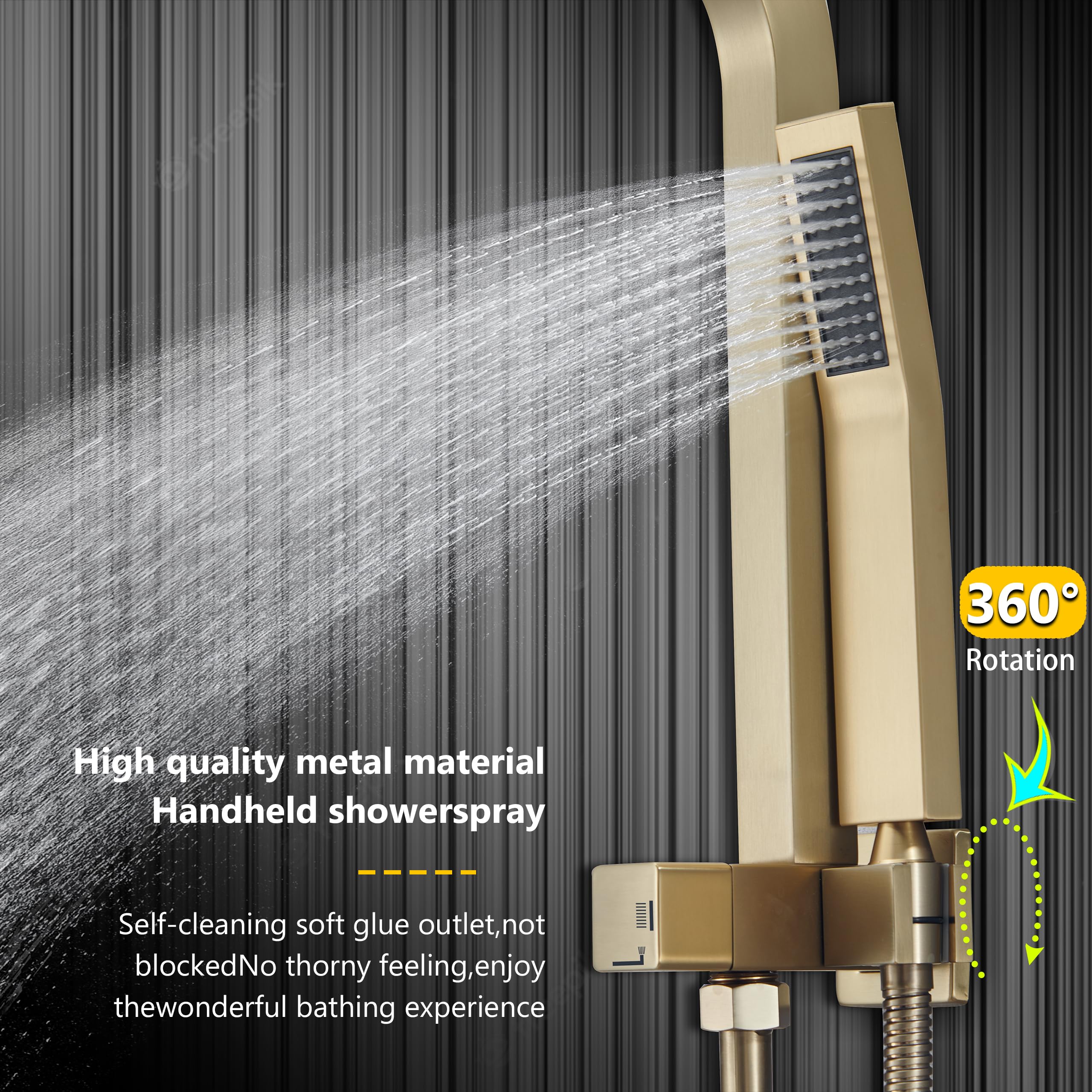 Premium Brushed Gold Shower Fixture Set - 12 Inch Rain Shower Head with Handheld Spray Combo & Tub Spout - Complete Shower System with Durable Valve - Perfect for Luxury Bathroom Renovations & Spa-Like Shower Experience