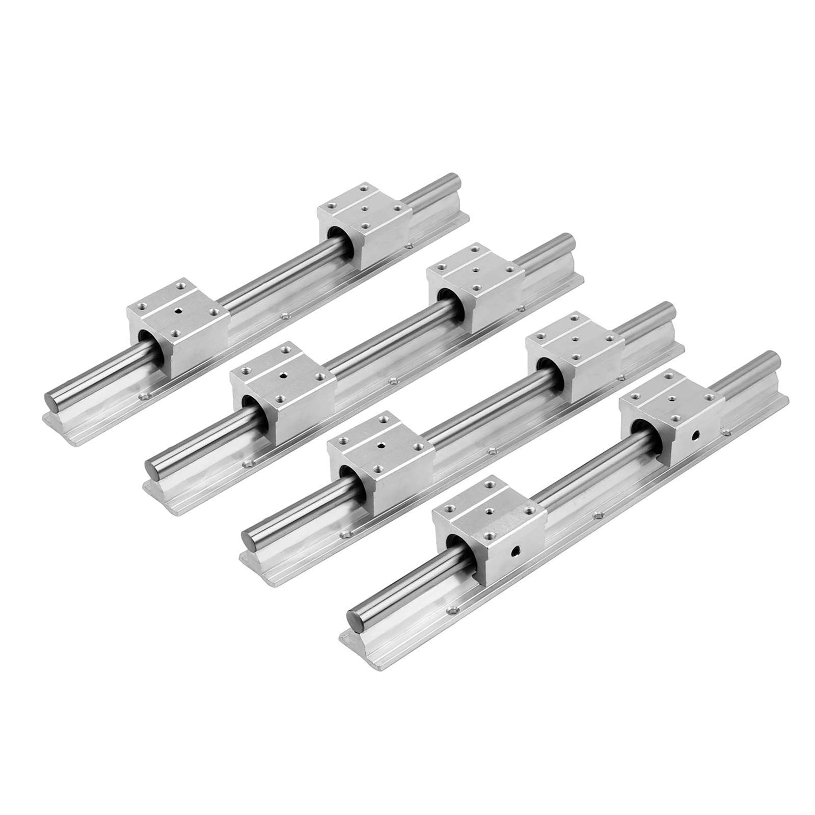 SBR16 Linear Rail Shaft Guide & Bearing Slide Block Kit - 4Pcs 200mm Rails + 8Pcs SBR16UU Blocks with End Stops | CNC Router & 3D Printer Parts for Precision Motion Control in DIY Automation Projects