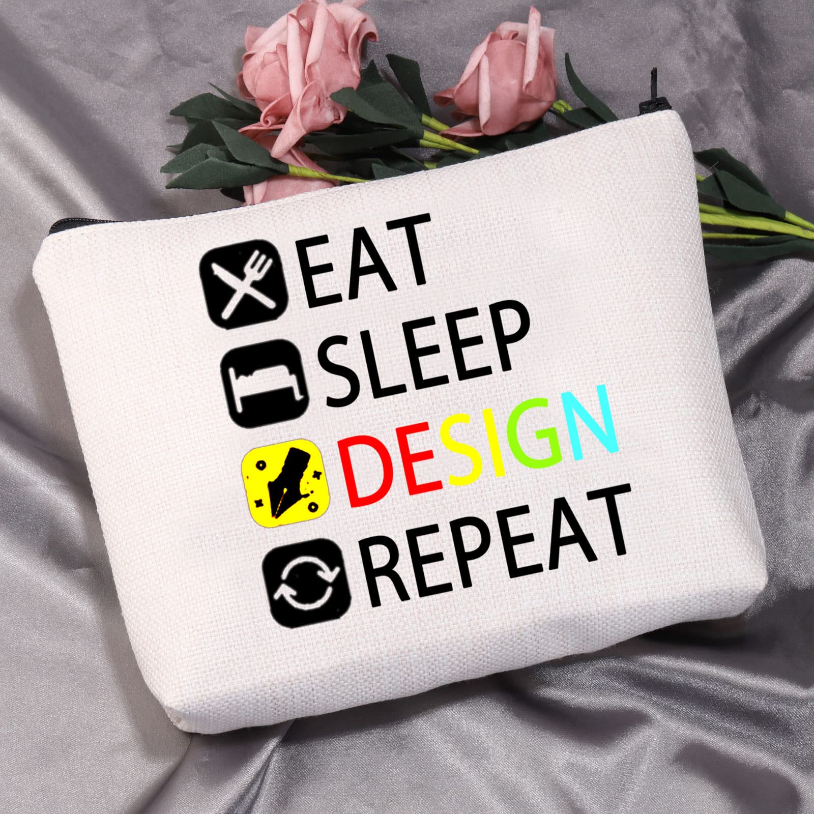 MEIKIUP Designer Makeup Bag - Eat Sleep Design Repeat Cosmetic Pouch for Interior & Graphic Designers | Perfect Gift for Artists, Students & Creative Professionals