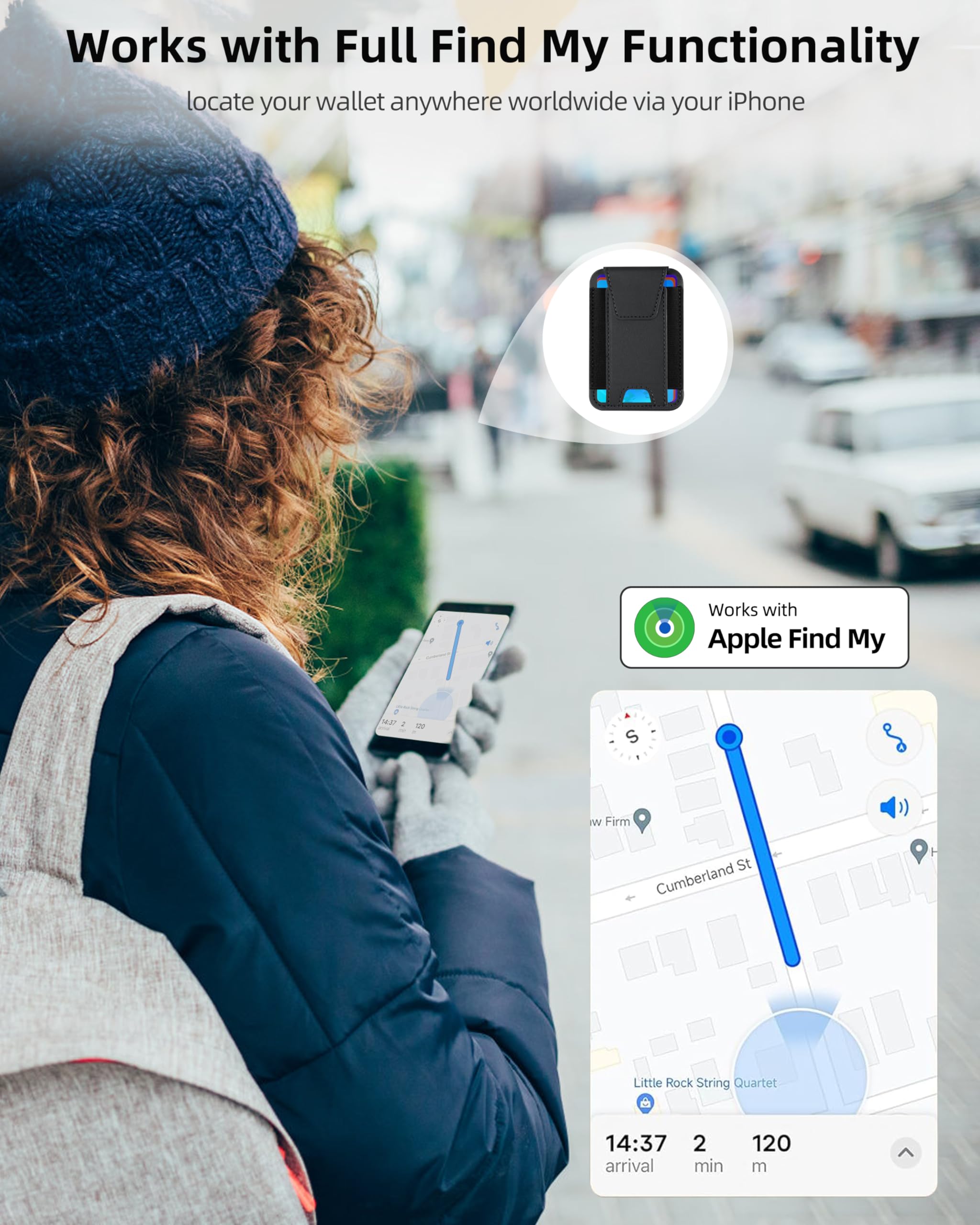 Magnetic Wallet for iPhone 16/15/14/13/12 Series - Magsafe Compatible with Apple Find My, 7-Card Holder with RFID Blocking & Privacy Flap, Adjustable Stand (Black) - Perfect for Travel, Shopping & Everyday Carry