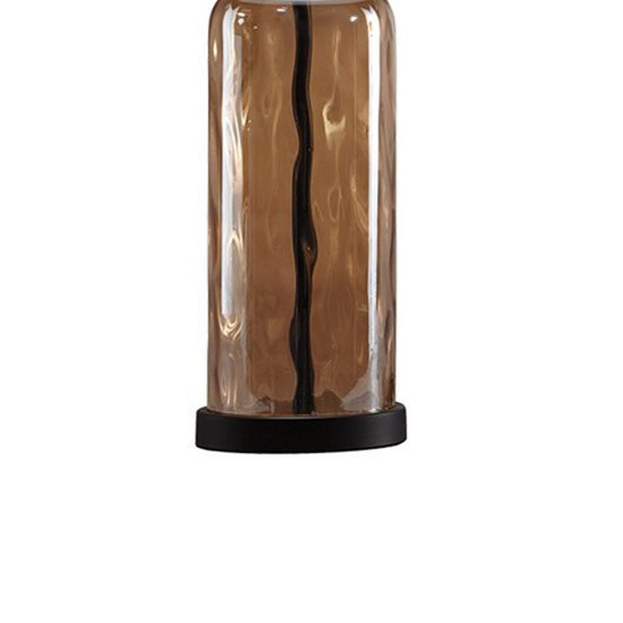 Benjara Gold Beige Fabric Drum Shade Glass Table Lamp - Elegant Living Room Bedside Lighting for Home Office Decor