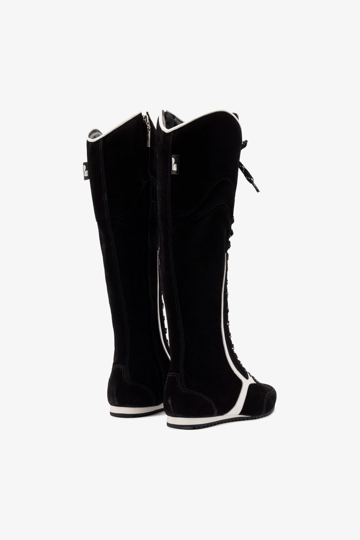 Larroudé x Jonathan Cohen Black Suede & White Leather Flat Hi Sneaker Boots - Stylish Women's Fashion Shoes for Casual Wear & Everyday Outfits