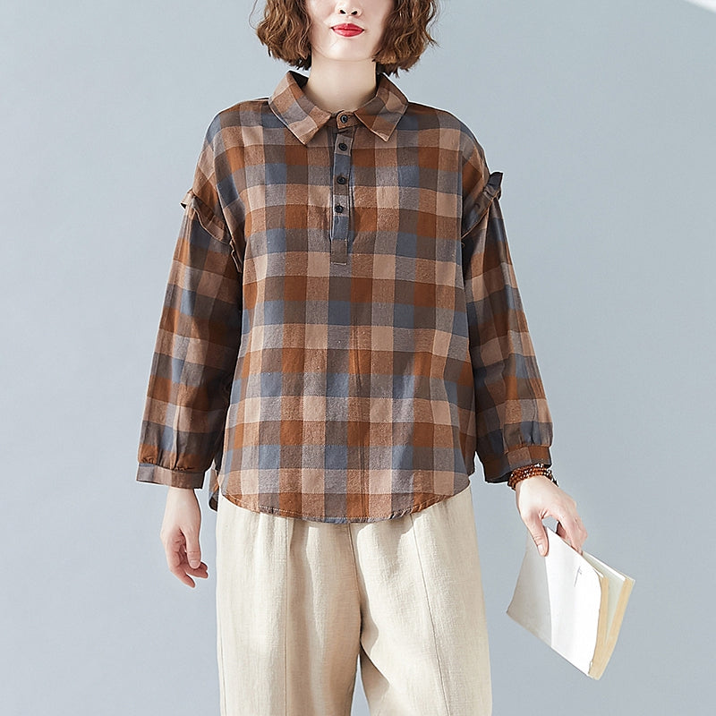 Plus Size Check Shirt for Women - Stylish & Comfortable Flannel Shirts for Curvy Ladies - Perfect for Casual Outfits & Layering in Fall/Winter