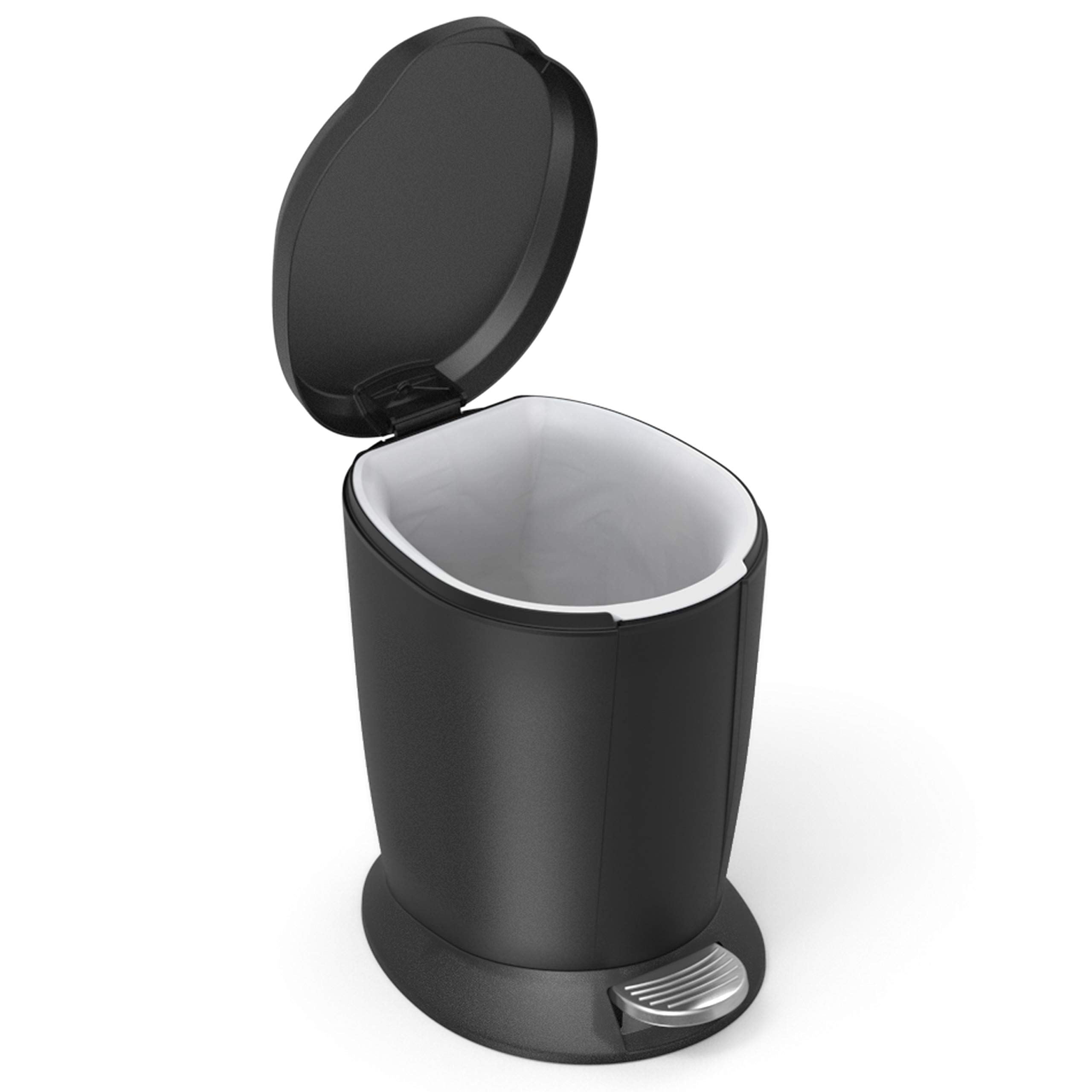 simplehuman 6 Liter Round Plastic Bathroom Trash Can Bundle - Black & White | Small Waste Bin for Bathroom, Bedroom, Office & Kitchen | Space-Saving Garbage Can