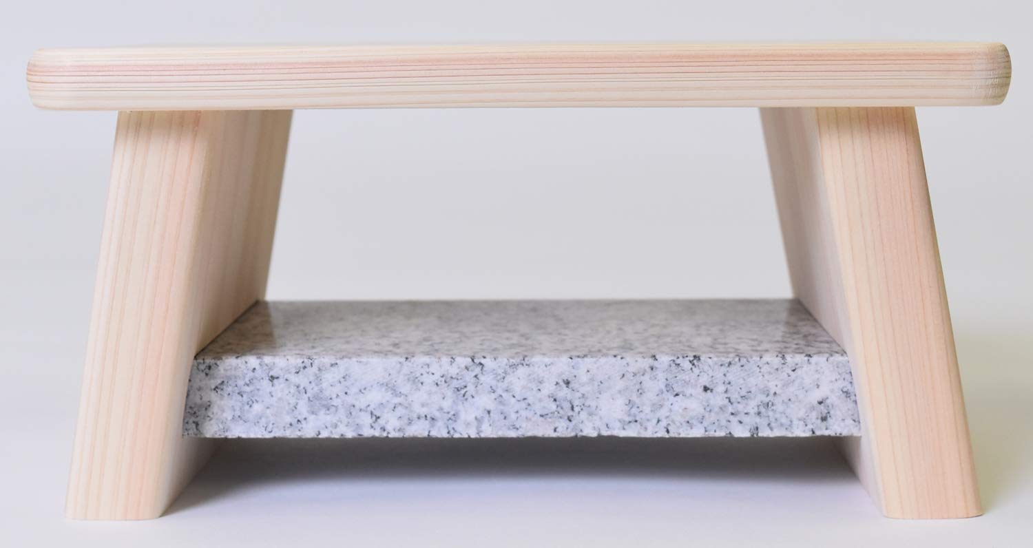 Premium Hinoki Wood Half-Length Bath Chair - Japanese Crafted Granite Finish | Comfortable Shower Seat for Elderly & Disabled | Spa & Home Bathroom Safety Accessory
