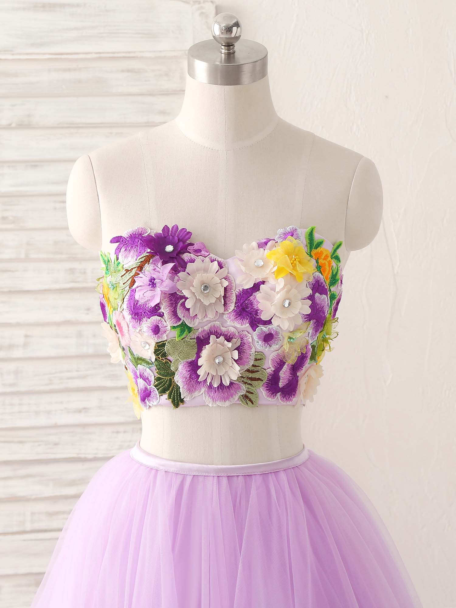 Elegant Purple Two-Piece Applique Tulle Long Prom Dress for Evening Gala & Formal Events - Perfect for Homecoming, Prom Night, and Special Occasions