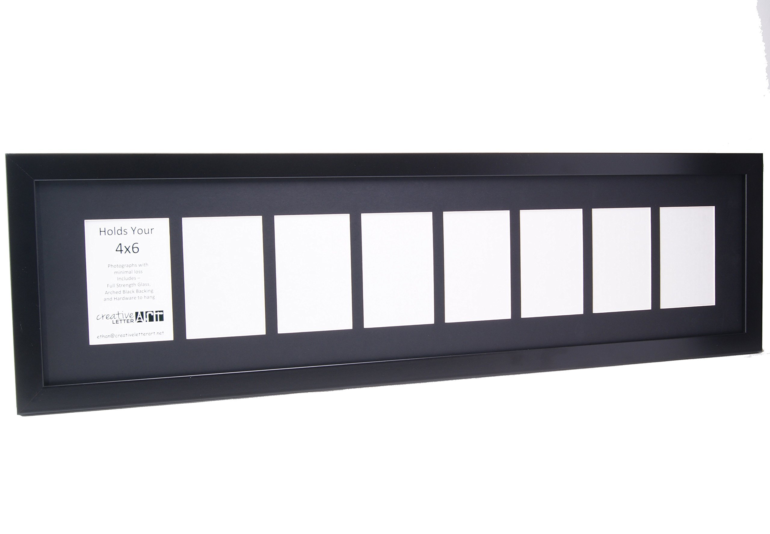 Modern Black Picture Frame with Glass & Mat - Holds 8x 4x6 Photos for Name Art, Wedding Collage, Word Display | Perfect for Home Decor, Office Wall Art & Personalized Gifts