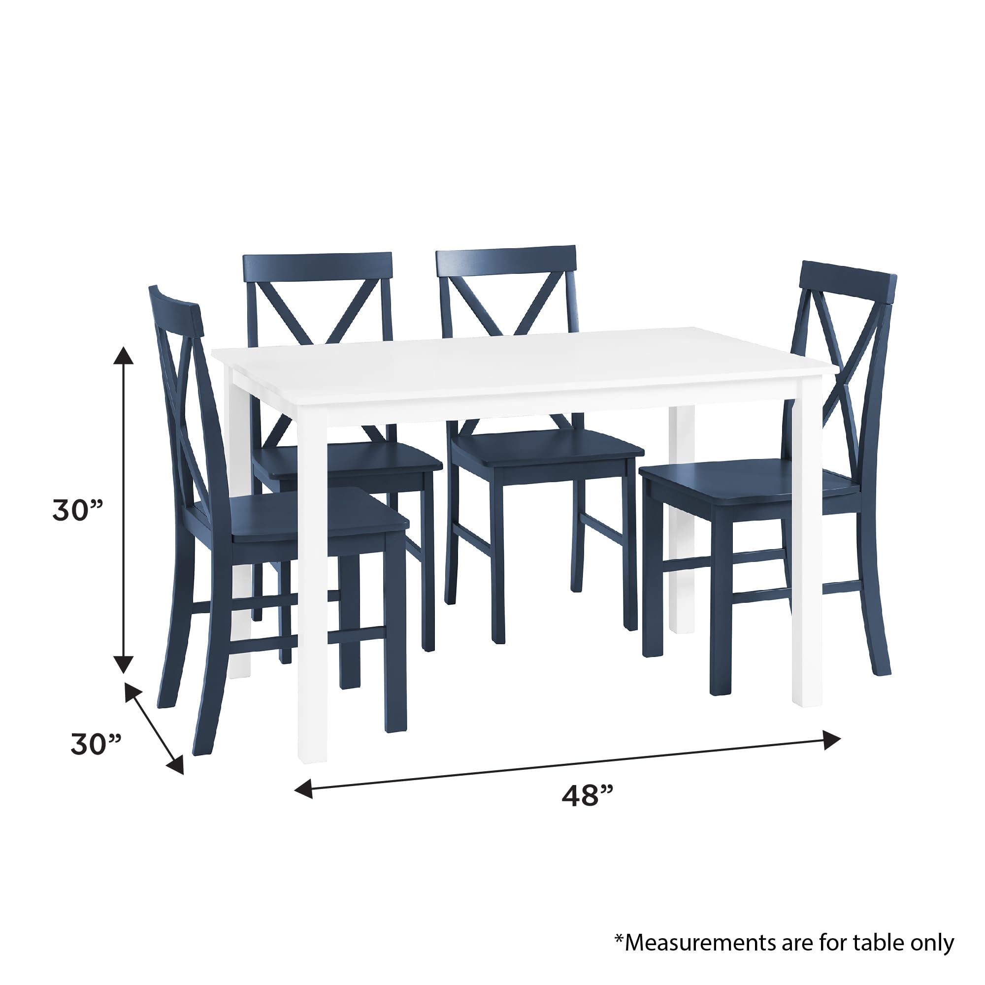 Walker Edison Bennett Farmhouse 5-Piece Dining Set with X-Back Chairs, Navy Blue - Perfect for Rustic Kitchens, Farmhouse Dining Rooms & Cozy Breakfast Nooks
