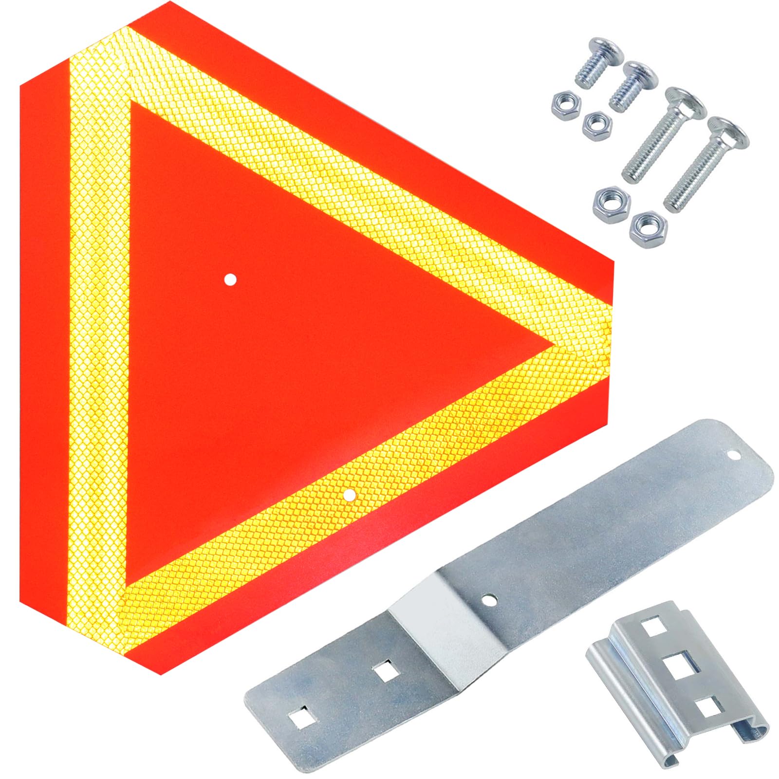 GELASKA Slow Moving Vehicle Sign with Mounting Bracket Kit - Reflective Triangle Safety Sign for Golf Carts, UTVs, Tractors & Horse Carriages - Includes 1 SMV Sign, 1 Bracket, 4 Bolts & Nuts - Perfect for Farm Equipment & Road Safety