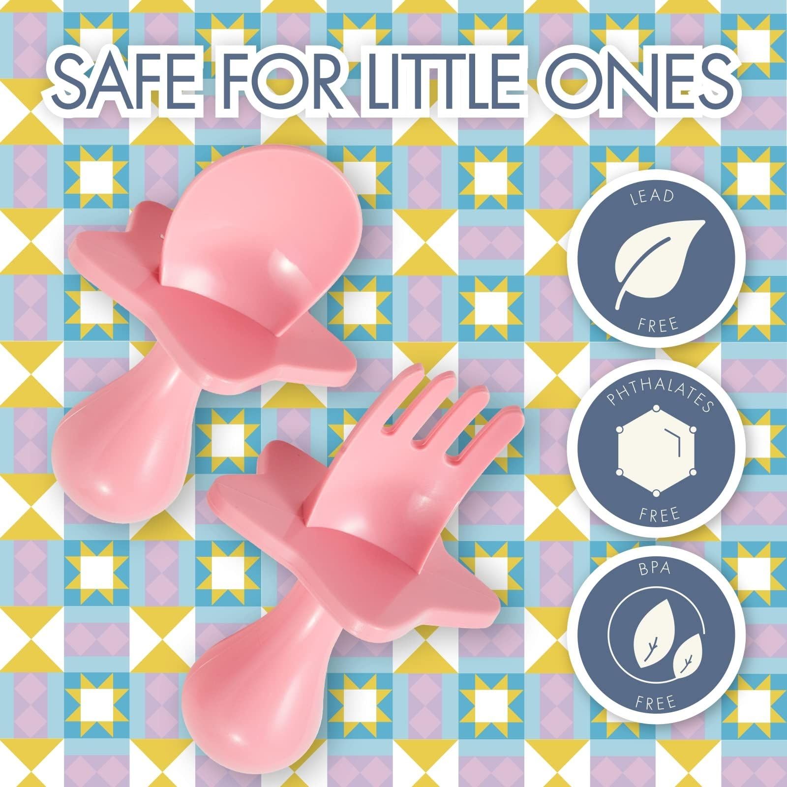 Nooli Baby Silverware Set - BPA & Phthalate-Free Toddler Forks & Utensils | Dishwasher & Sterilizer Safe | Soft Grip Handle | Perfect for Baby-Led Weaning & First Self-Feeding | Pink
