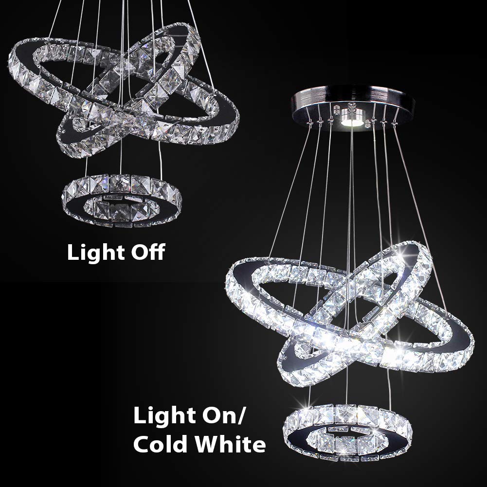 Modern 3-Tier Crystal LED Chandelier - Adjustable Round Pendant Light Fixture with Stainless Steel Frame for Dining Room, Bedroom & Living Room | Energy Efficient Cool White Lighting for Home Decor & Special Occasions