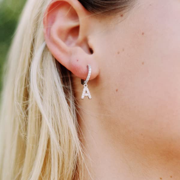 14K Gold Plated Initial Hoop Earrings for Women - Hypoallergenic CZ Letter Stud Earrings in Gold, Silver & Rose Gold | Perfect Birthday Gift, Anniversary Present & Everyday Jewelry Accessory