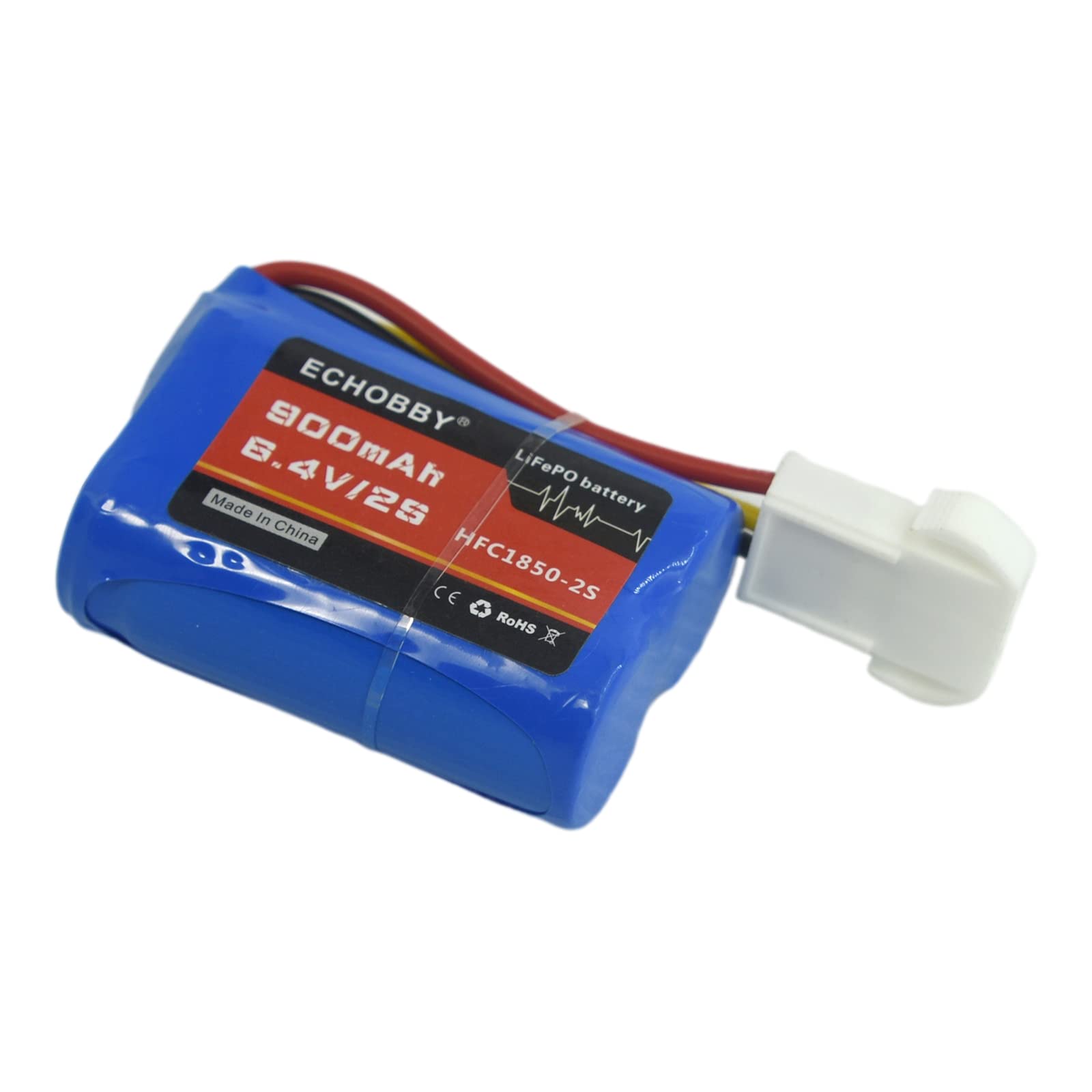 6.4V 2S 900mAh 18500 LiFePO4 Rechargeable Battery Pack with EL4.5-3P Female Plug for RC Cars, Racing Vehicles & Speed Boats - Perfect for High-Performance Remote Control Hobbies