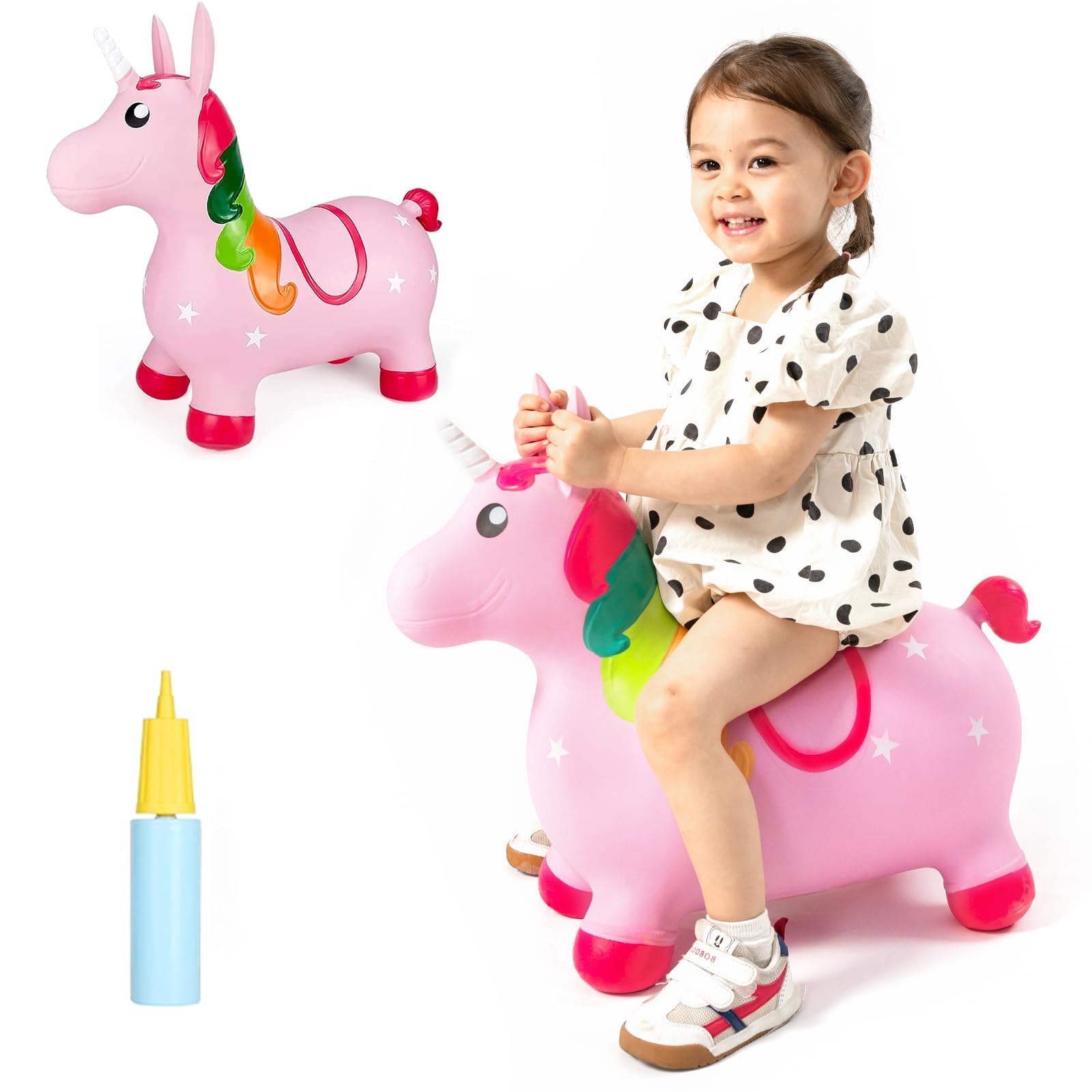 INPANY Unicorn Bouncy Horse Hopper Toy for Toddlers - Inflatable Animal Ride-On Bouncer for Kids Ages 2-4 | Indoor & Outdoor Play | Perfect Birthday Gift for Girls & Boys | Fun Exercise & Imaginative Play