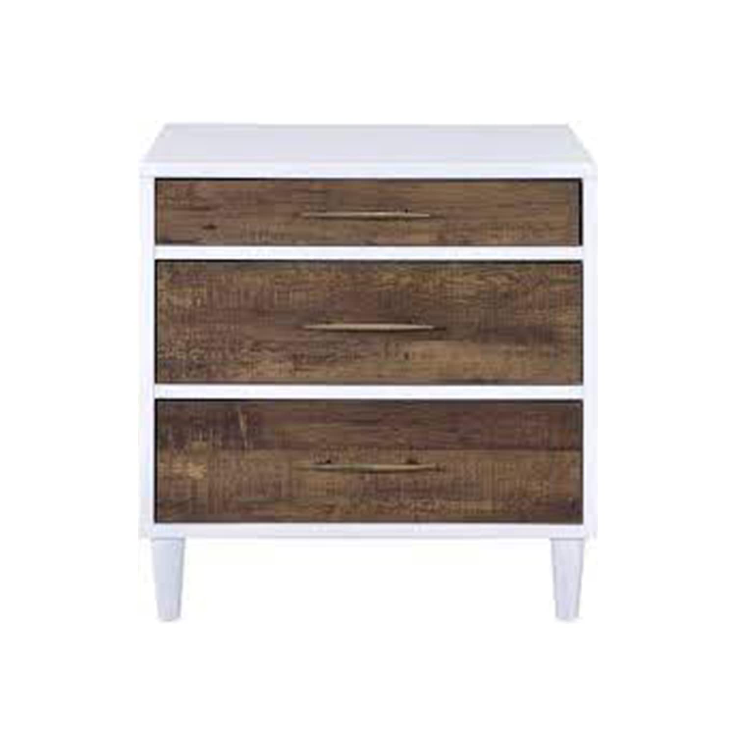 Simple Relax Rectangular Nightstand with 3 Drawers - White & Weathered Oak Finish | Bedside Table for Bedroom, Living Room, or Office