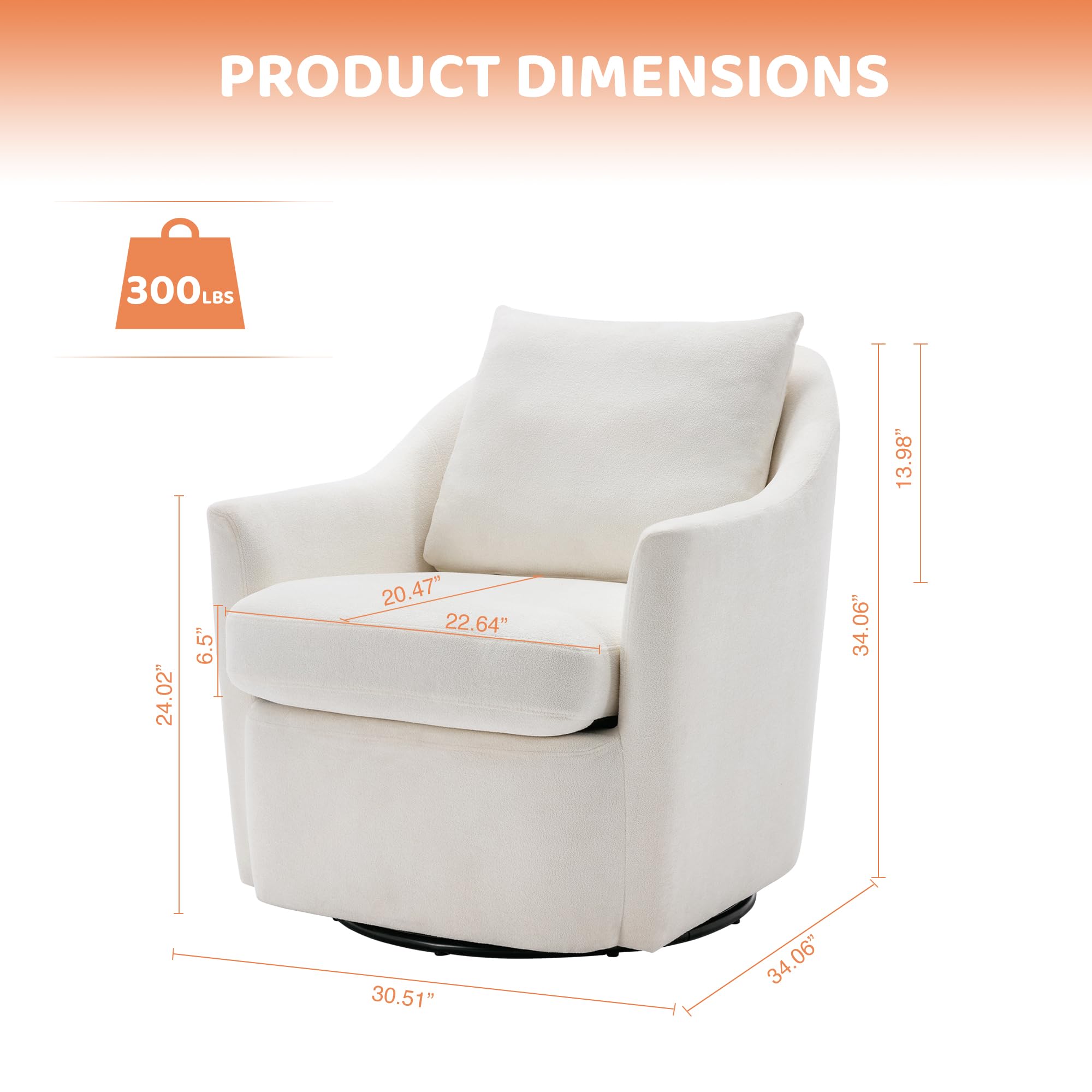 COLAMY 360° Swivel Accent Chair - Modern Upholstered Barrel Armchair for Living Room, Nursery & Bedroom - Cream Velvet Fabric - Perfect for Reading Nook, Home Office or Lounge Area