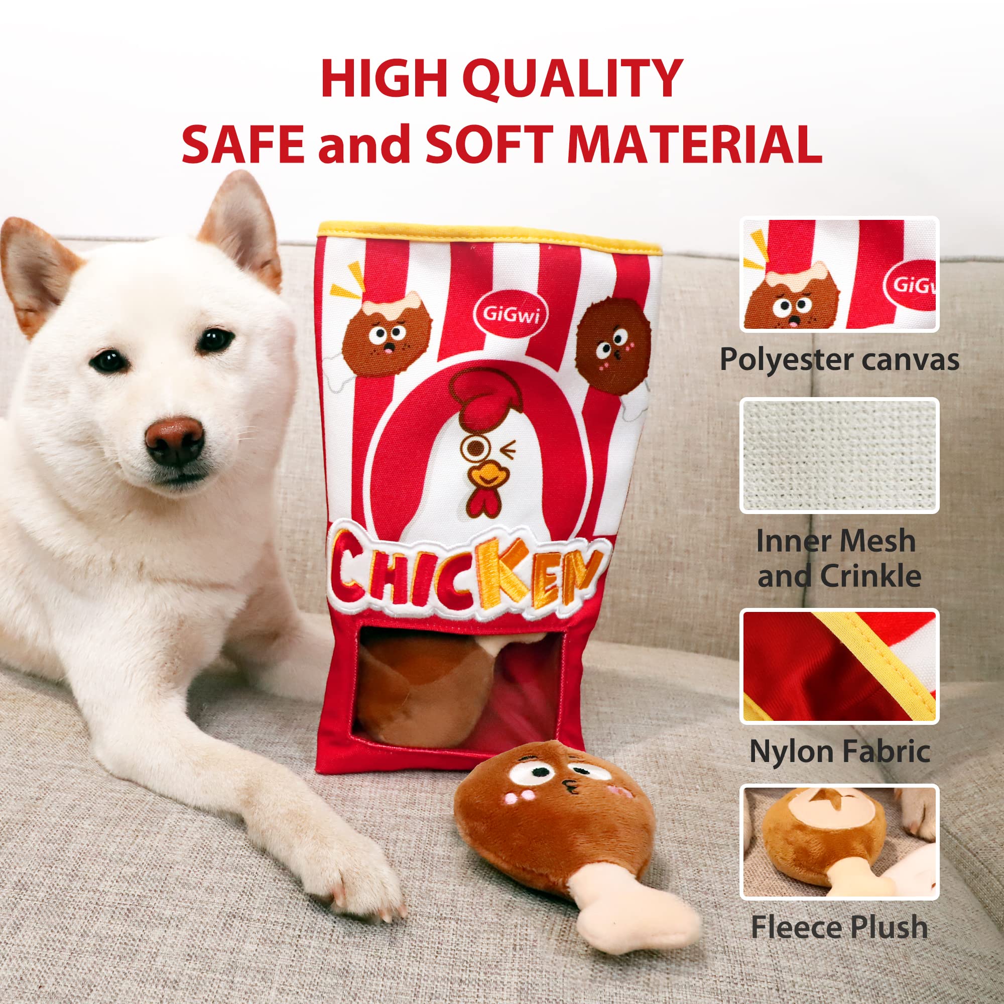 Gigwi Interactive Squeaky Dog Toys for Small Medium Large Dogs - Hide & Seek Puzzle Toys for IQ Training, Boredom Relief & Mental Stimulation - Funny Crinkle Dog Toy Set with Bucket - Perfect for Indoor Play, Outdoor Fetch & Training Sessions